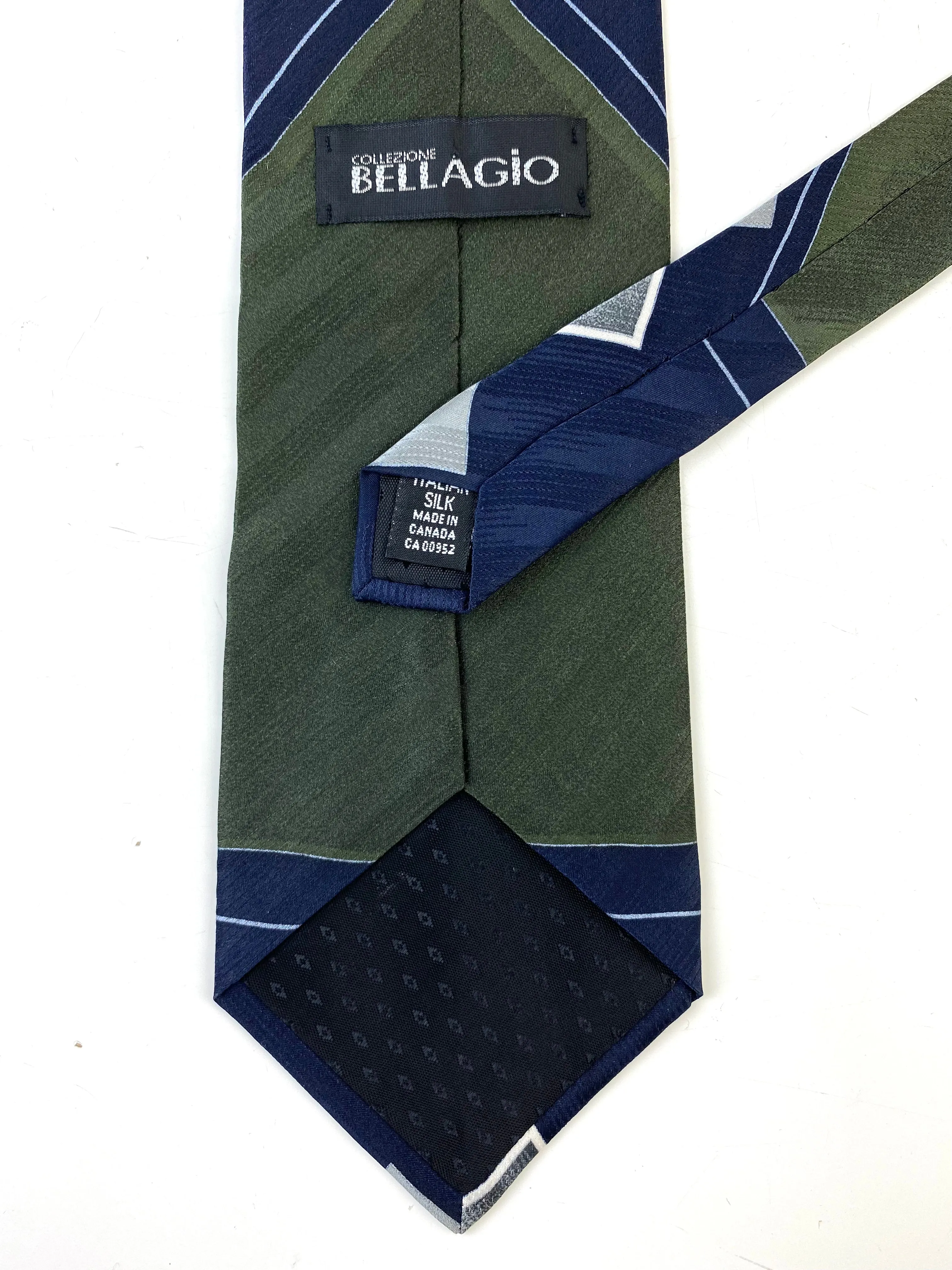 90s Deadstock Silk Necktie, Men's Vintage Navy/ Green/ Brown Geometric Pattern Tie, NOS