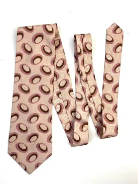 90s Deadstock Silk Necktie, Men's Vintage Pink Geometric Oval Pattern Tie, NOS