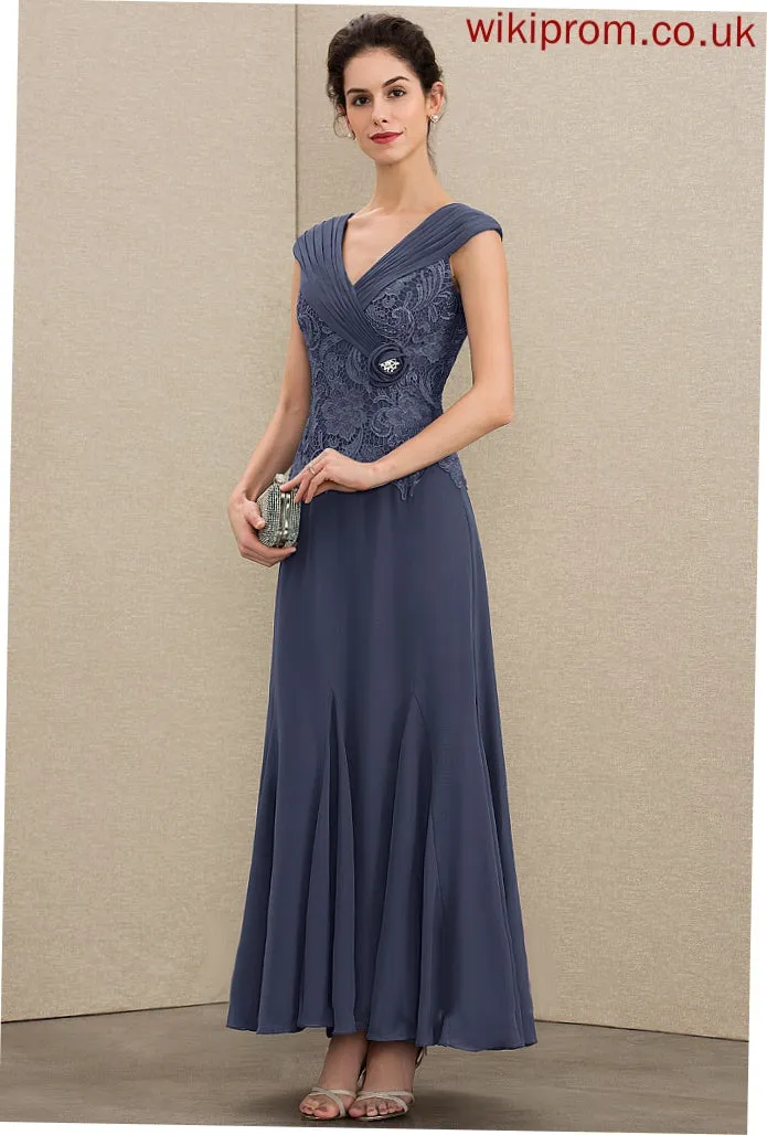 A-Line Ankle-Length Ruffle Mother Chiffon Beading Dress Bride With June of the Mother of the Bride Dresses V-neck Lace