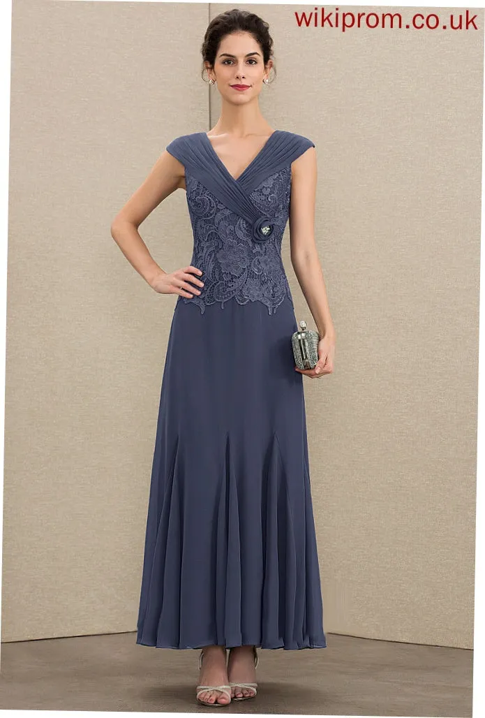 A-Line Ankle-Length Ruffle Mother Chiffon Beading Dress Bride With June of the Mother of the Bride Dresses V-neck Lace