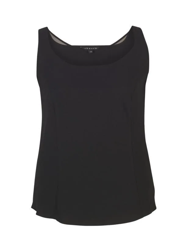 Black Mesh Trim Crepe Camisole