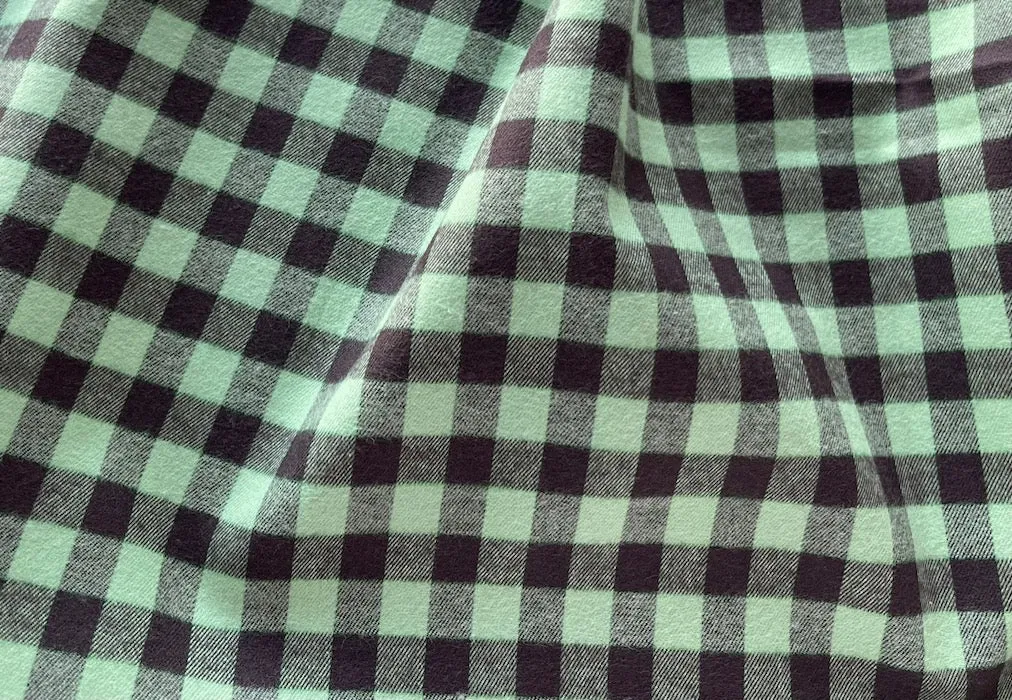 Brushed Brown & Pistachio 1/2" Check Cotton Flannel Shirting (Made in Italy)