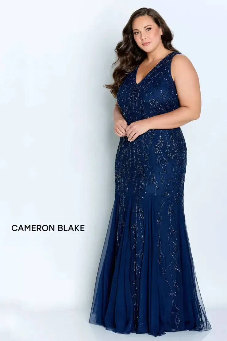 Cameron Blake 221684 V-Neck Beaded Godet Gown