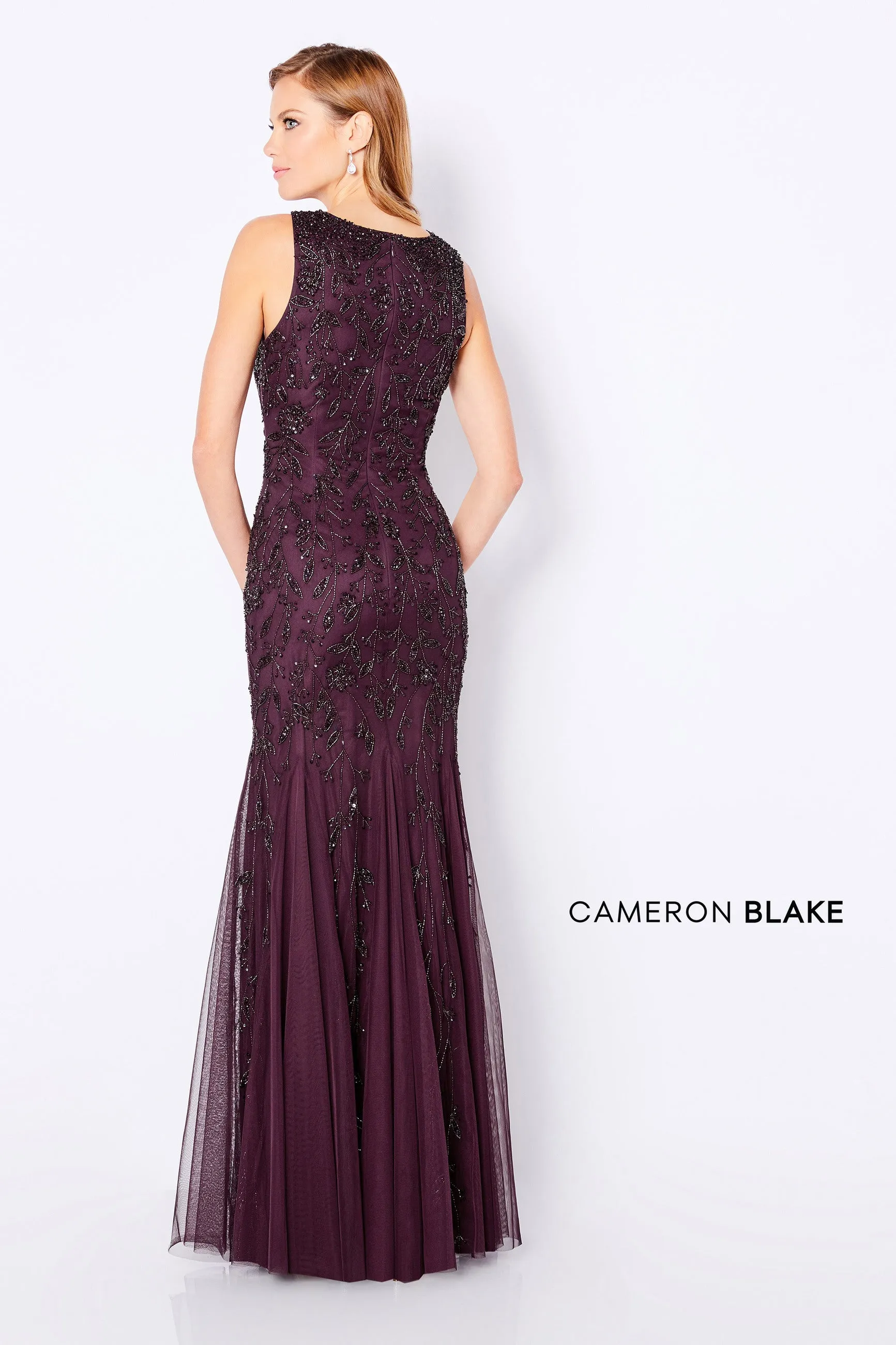 Cameron Blake 221684 V-Neck Beaded Godet Gown