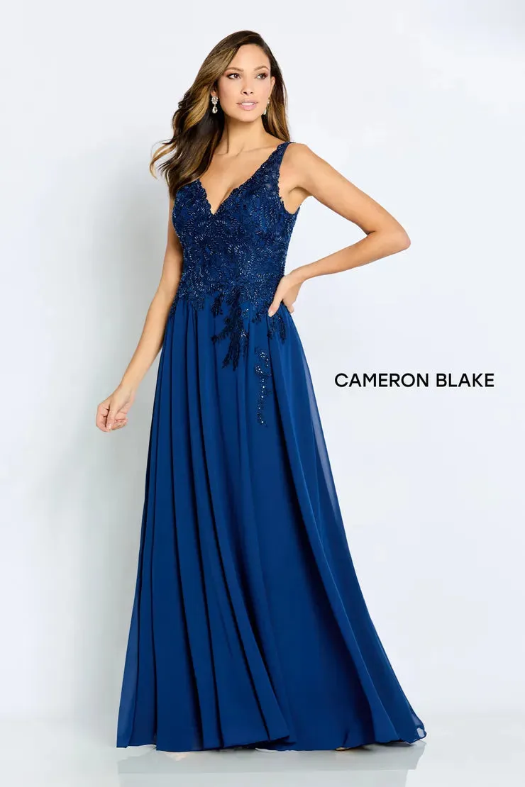 Cameron Blake CB117 Lace Chiffon Gown | Gray