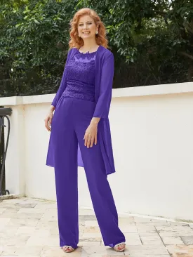 Chic Lace Top Pant Suit with Jacket Regency