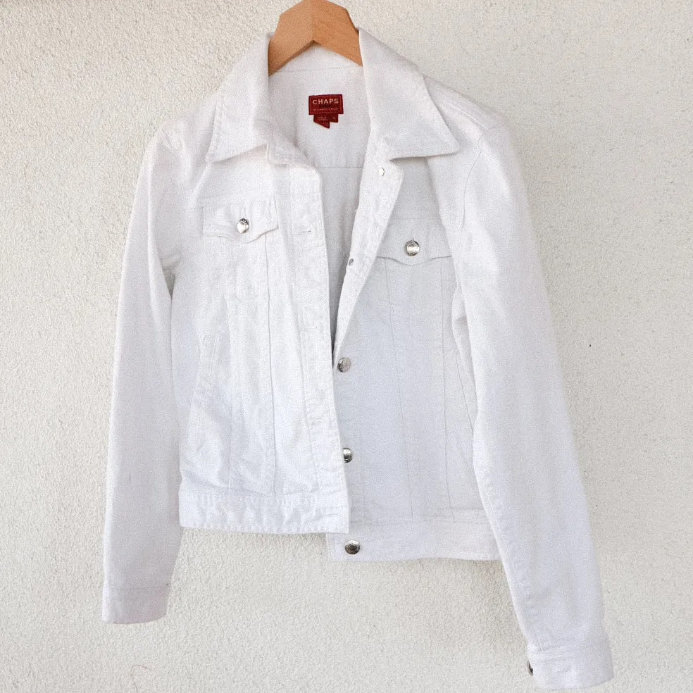 Classic White Denim Jacket with Vintage Guatemalan Textile