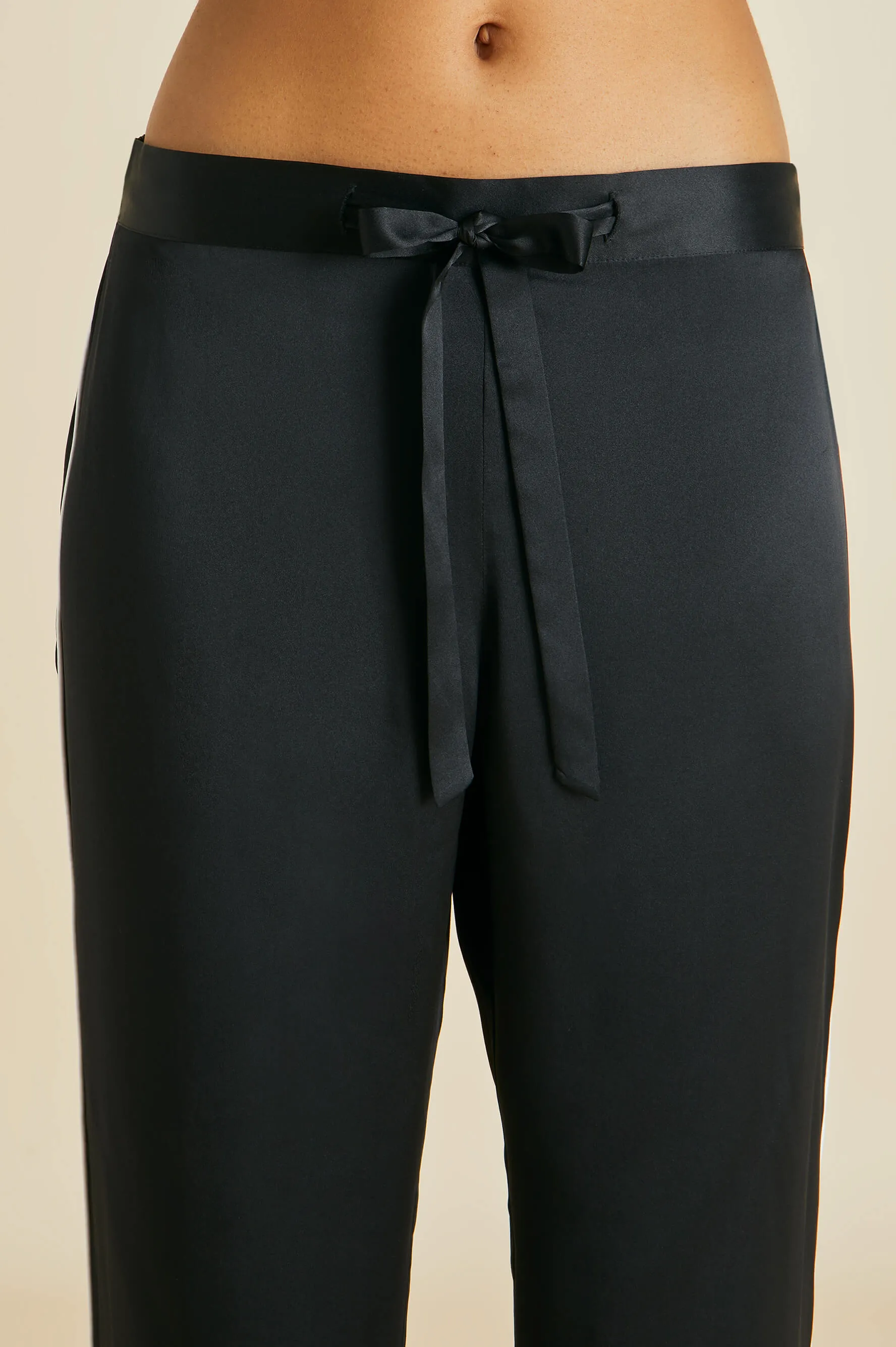 Coco Jet Black Pyjamas in Silk Satin