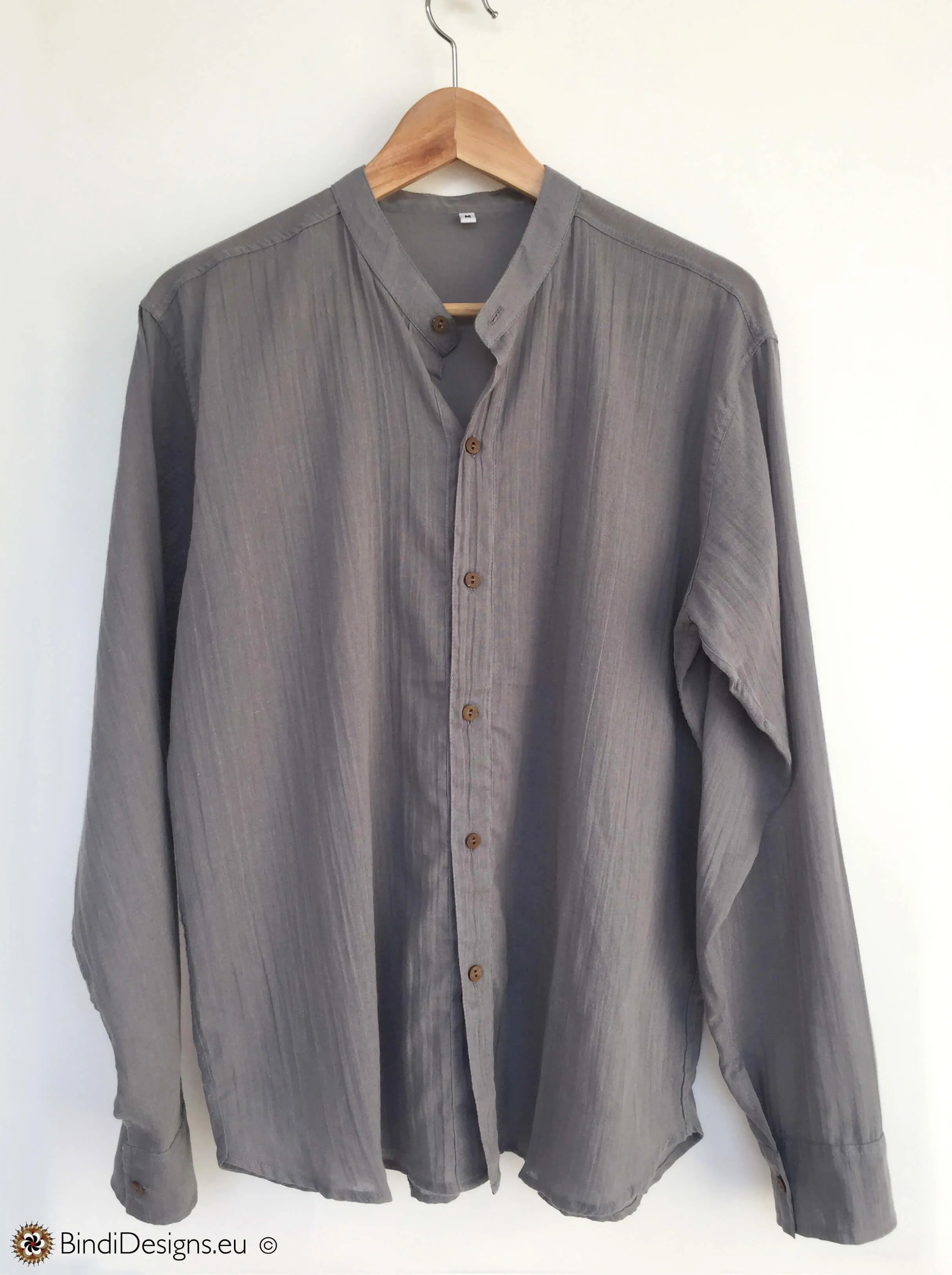 Coconut Button Light Cotton Shirt in Stone Grey