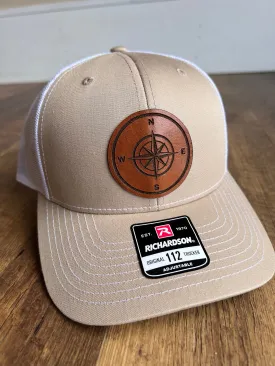 Compass Hat. Christmas gift for explorers. Artifact Collectors Richardson 112 leather patch trucker. Great Dad gift.