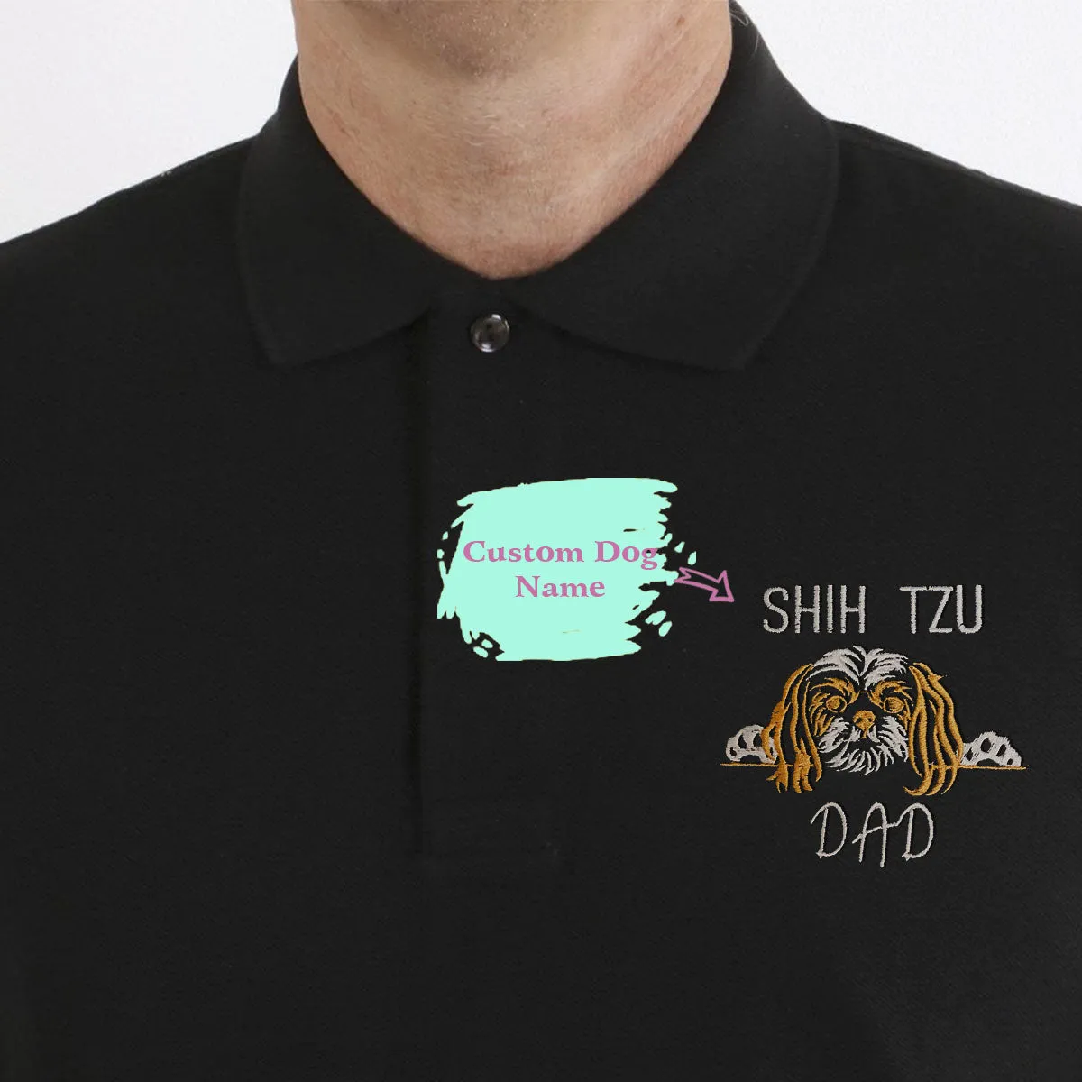 Custom Shih Tzu Dog Dad Embroidered Polo Shirt, Personalized Polo Shirt with Dog Name, Best Gifts For Shih Tzu Lovers