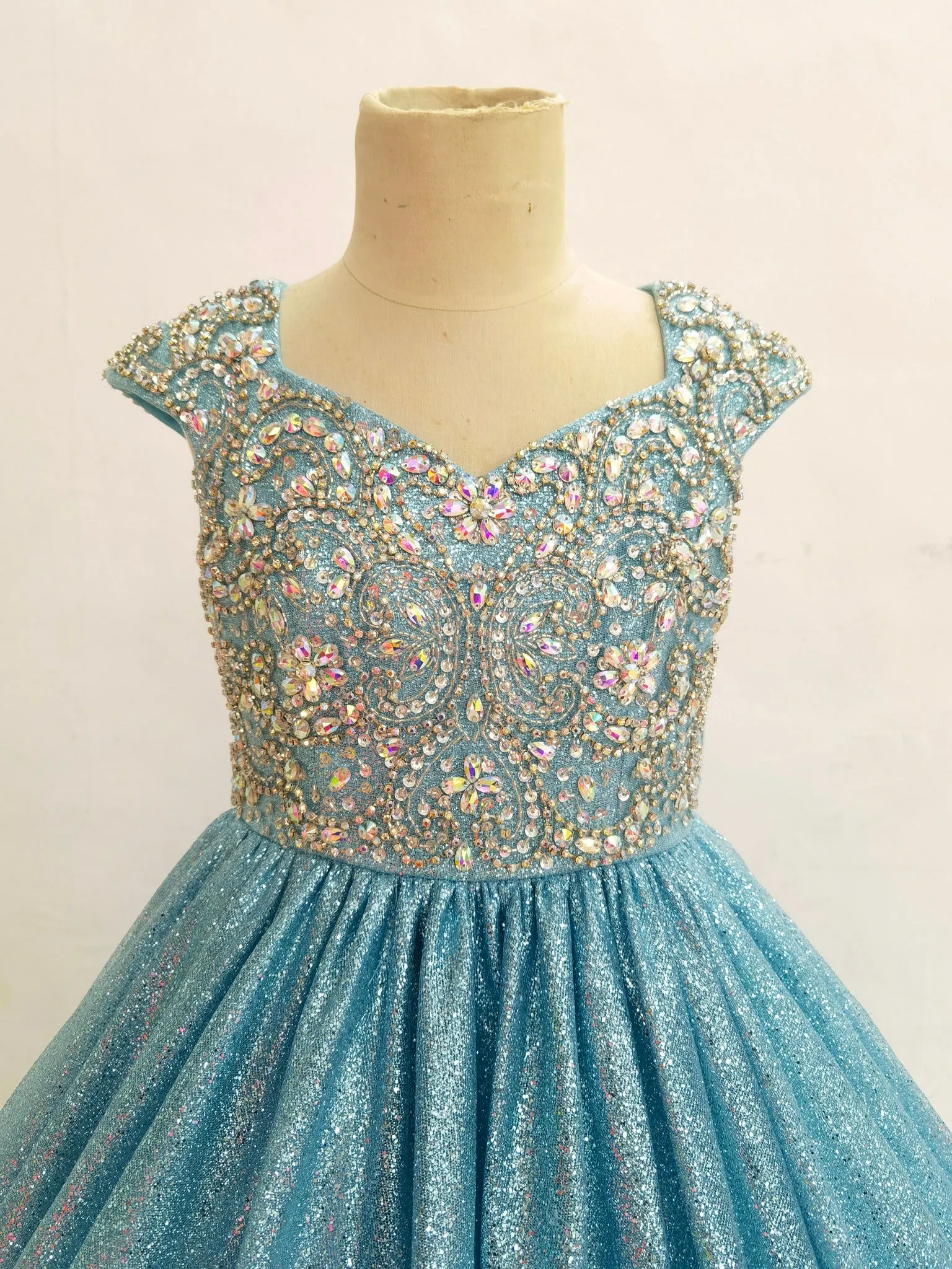 Elegant V Neck Sparkly Child's Formal Dress Pageant