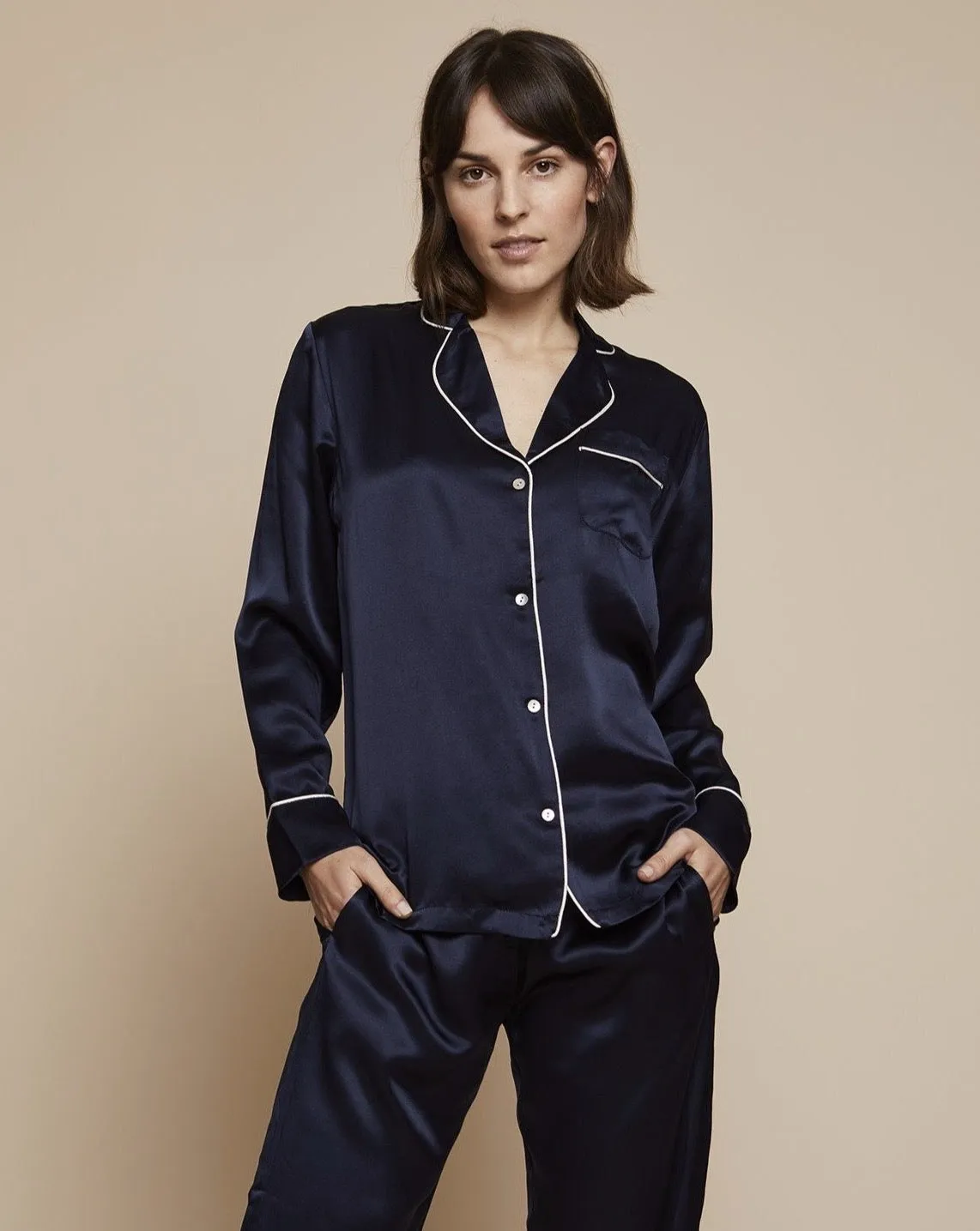 Elisabetha Silk Pyjama in Fullmoon Sky - Top