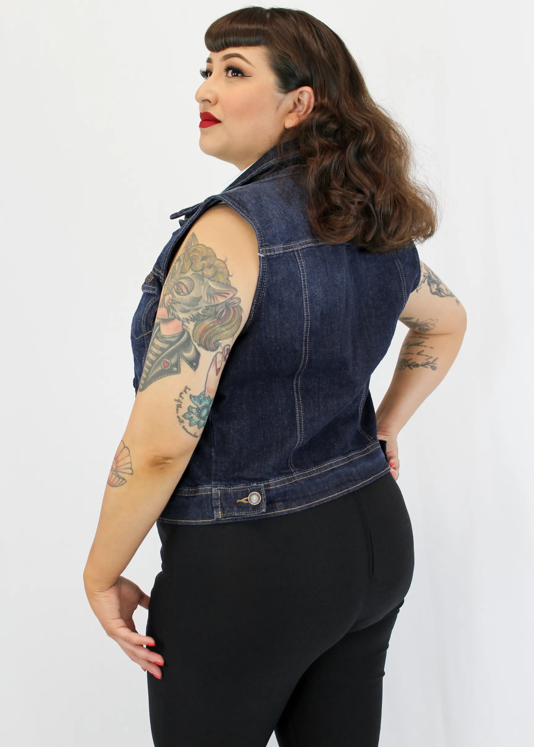 Embroidered Dagger and Rose Denim Vest