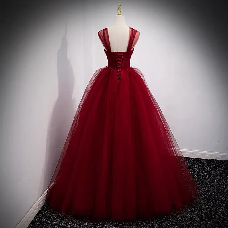 Fairytale Tulle Burgundy Sweet 16th Dress Ball Gown for Prom