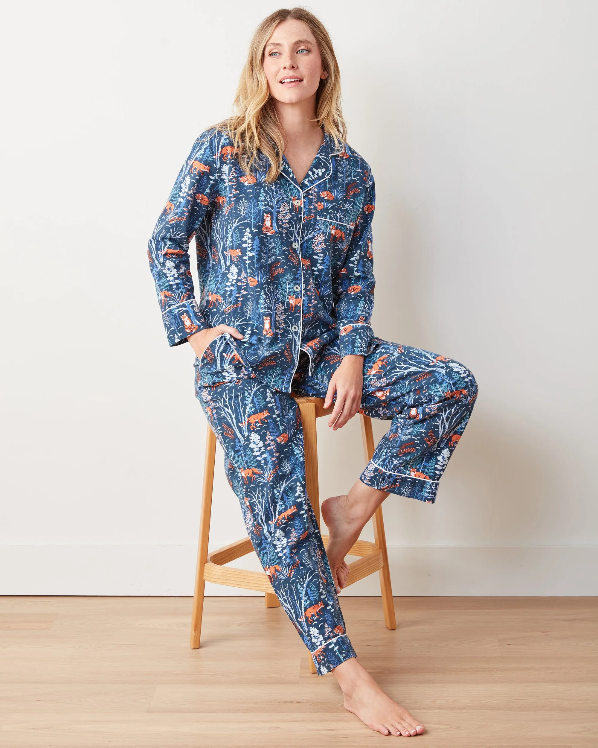 Fox & Folklore - Flannel Long PJ Set - Indigo