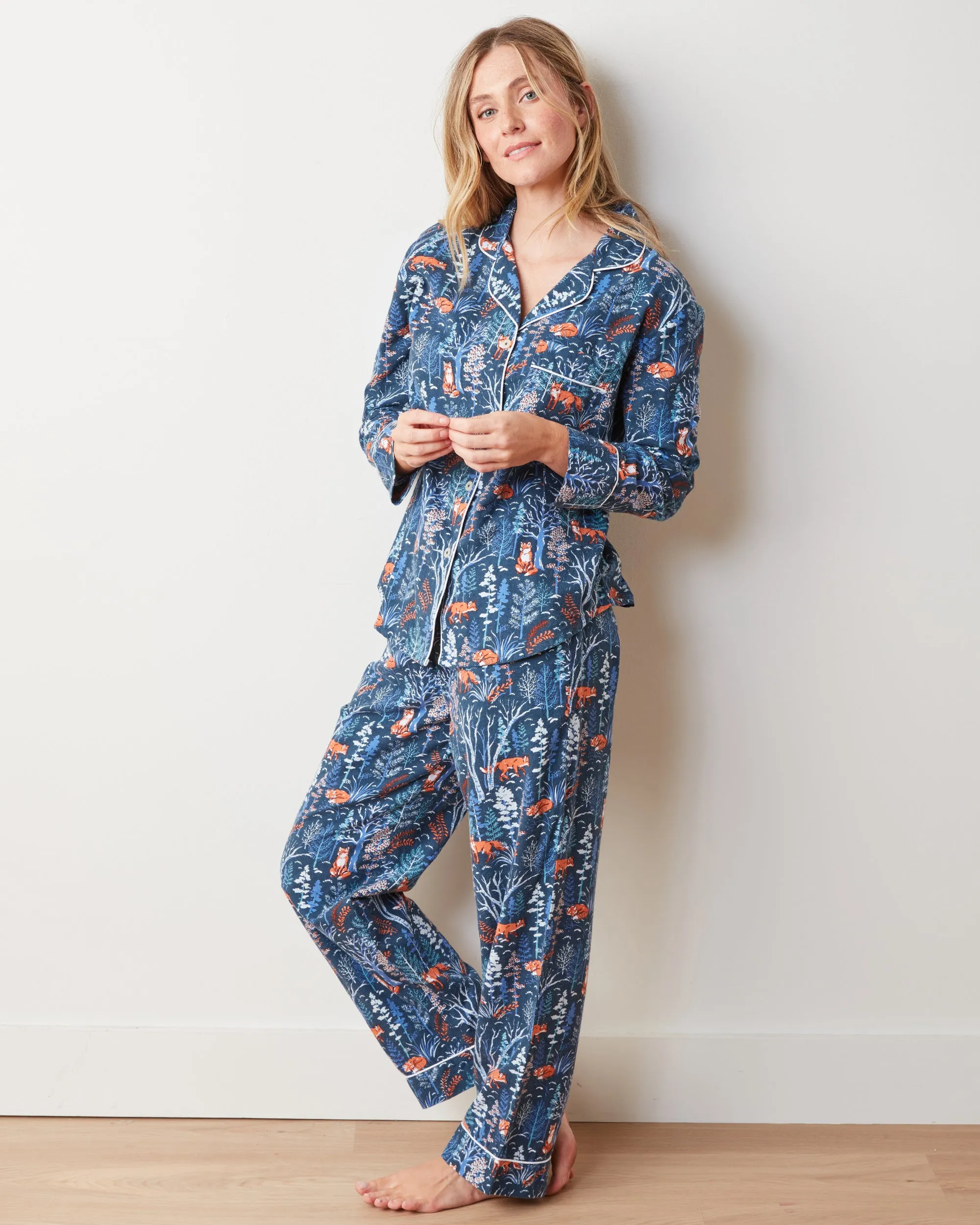 Fox & Folklore - Flannel Long PJ Set - Indigo