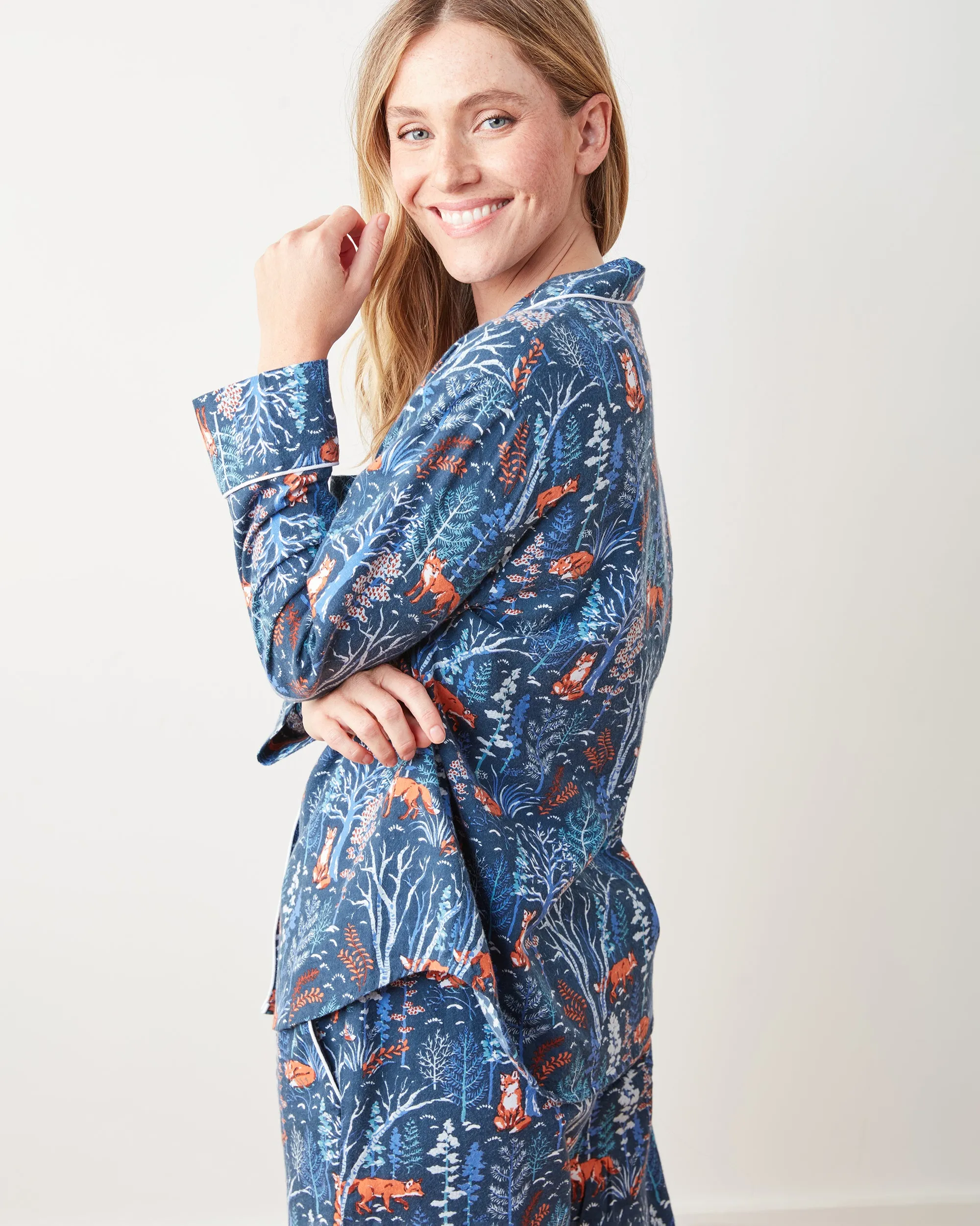 Fox & Folklore - Flannel Long PJ Set - Indigo