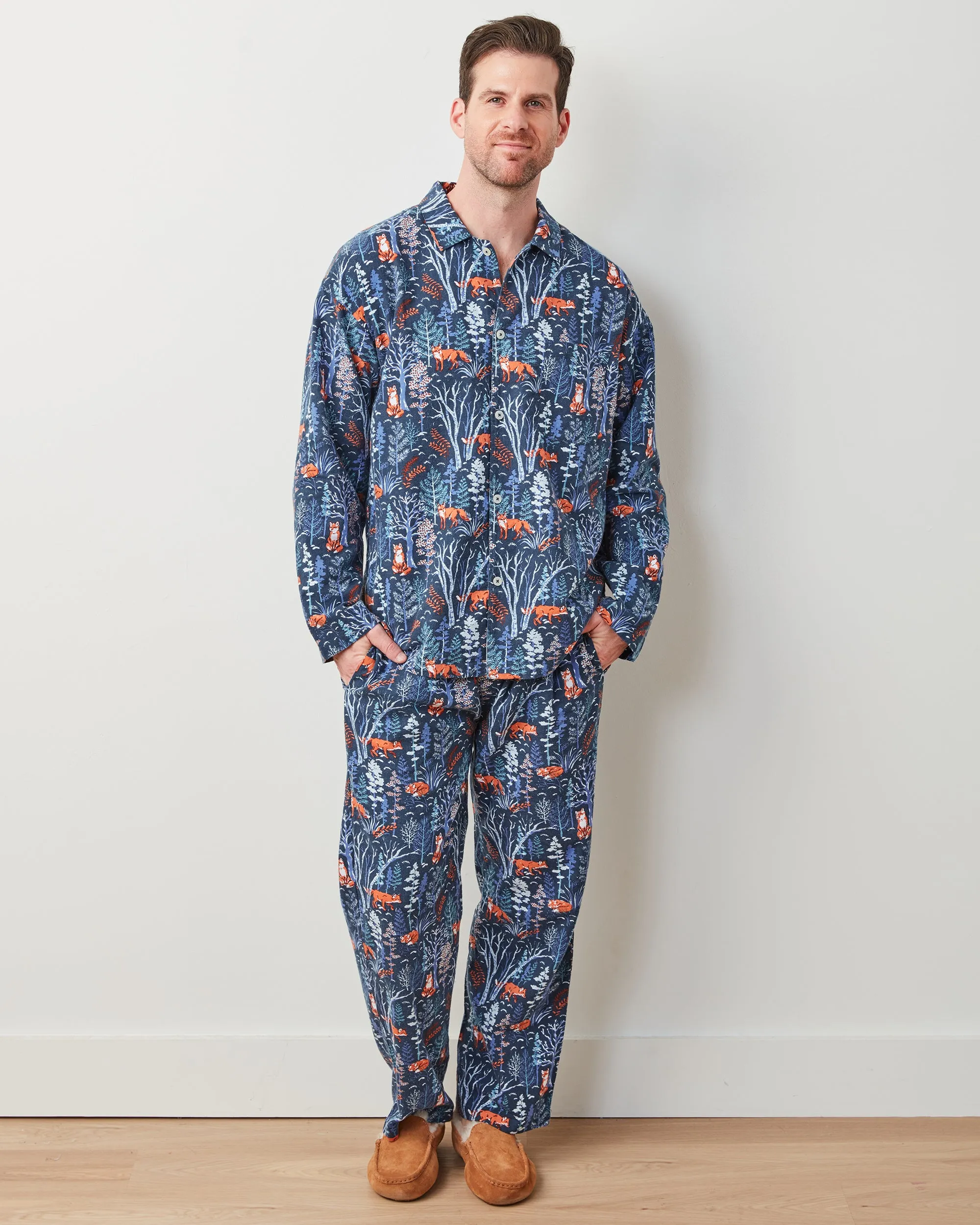 Fox & Folklore - Men's Lightweight Flannel Long PJ Set - Indigo