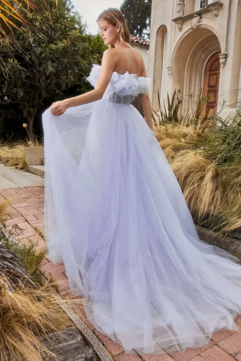 GATHERED TULLE PEARL BALL GOWN CDA1199