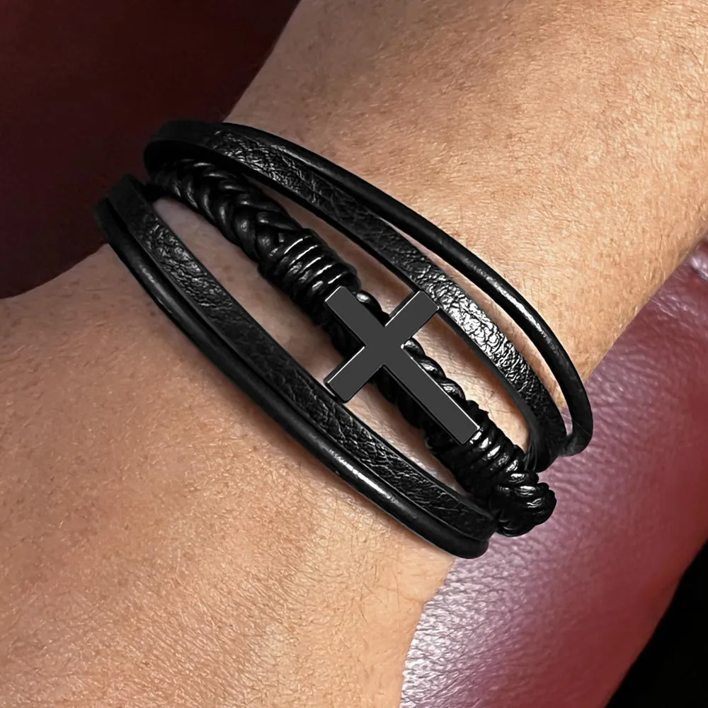 Gifts for Dad Leather Cross Bracelet, Dad Gifts