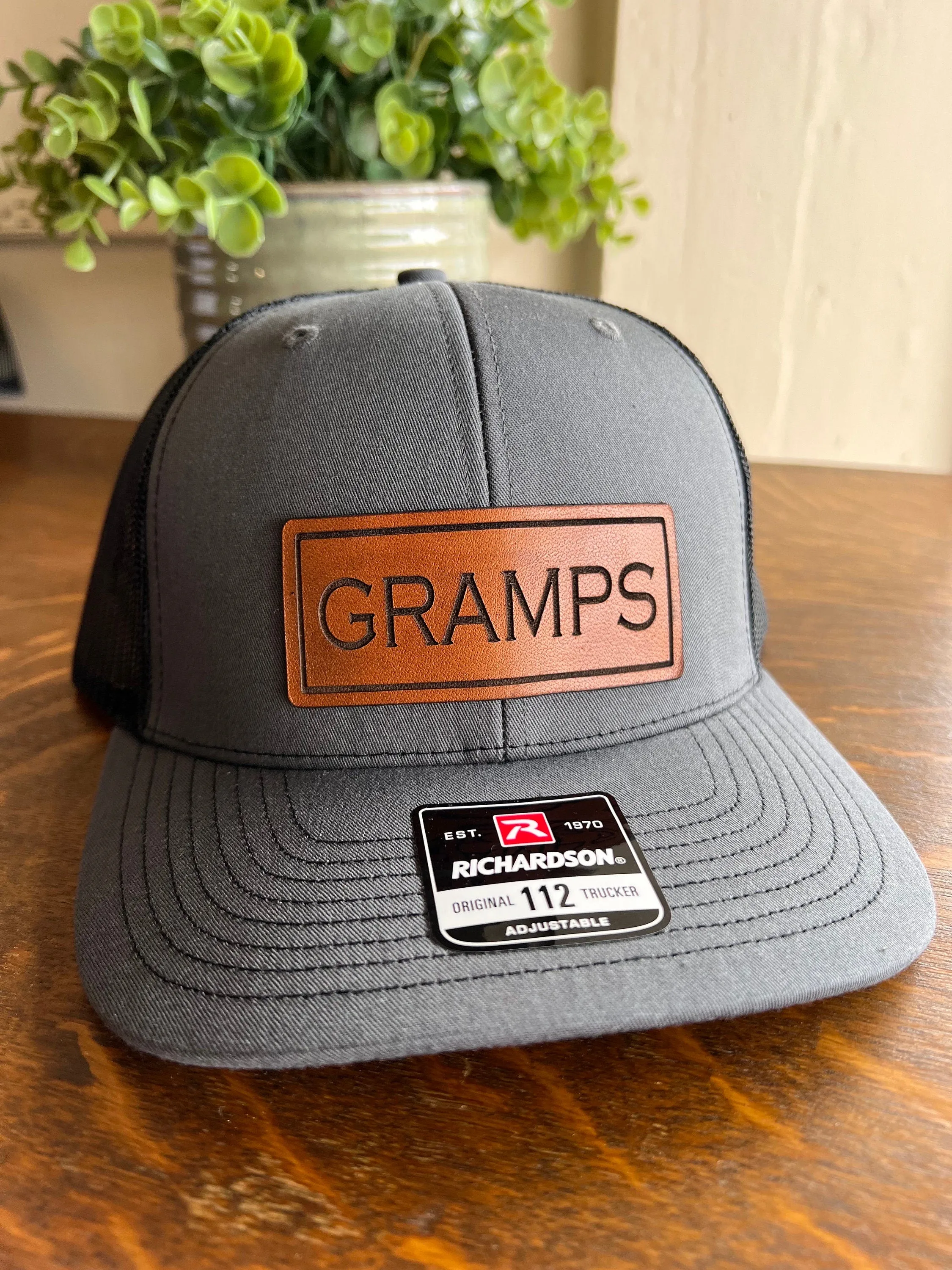 Gramps Christmas Hat for Dad. Richardson 112 leather patch trucker hat for Dad. Gift for Pop. Christmas Gift for dad. Dad Hat gift.