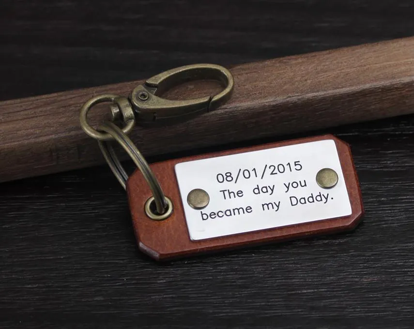 Handstamped Personalized Leather Keychain for Father's Day Gift