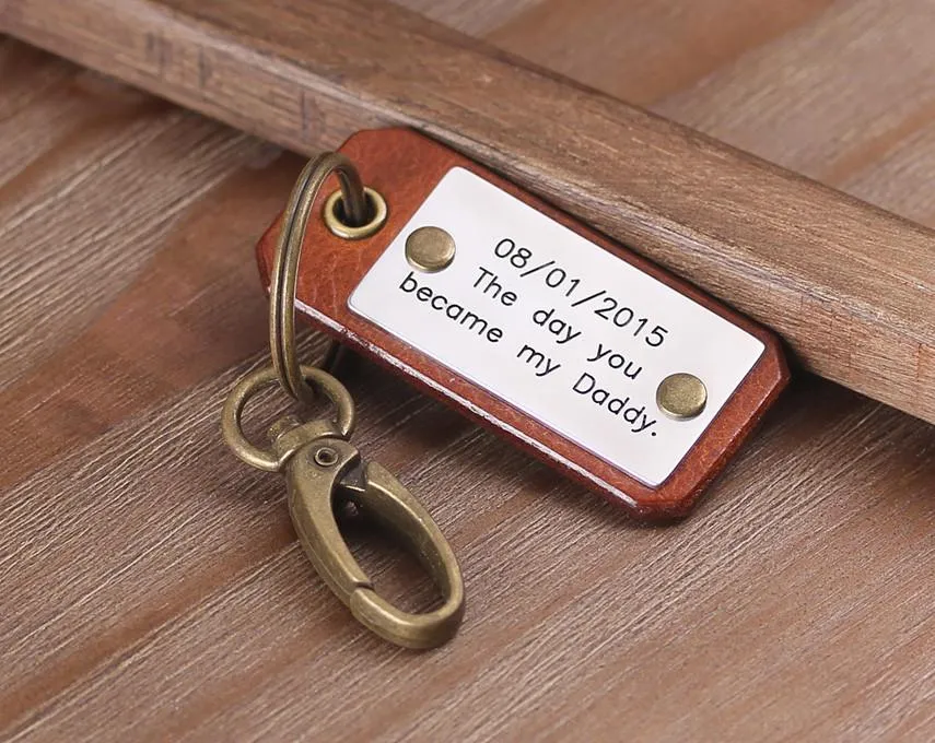 Handstamped Personalized Leather Keychain for Father's Day Gift