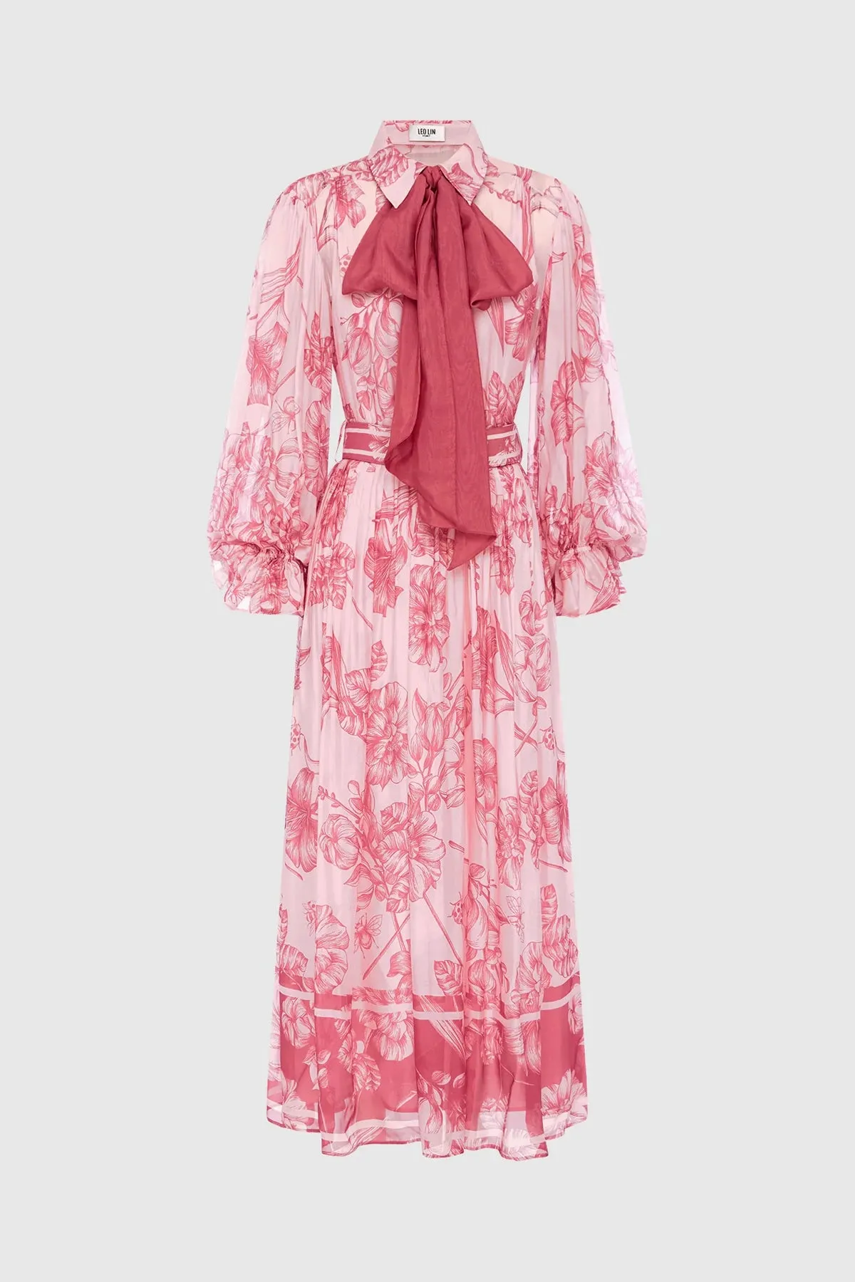 Leo Lin Cassie Tie Neck Midi Dress - Plum Blossom