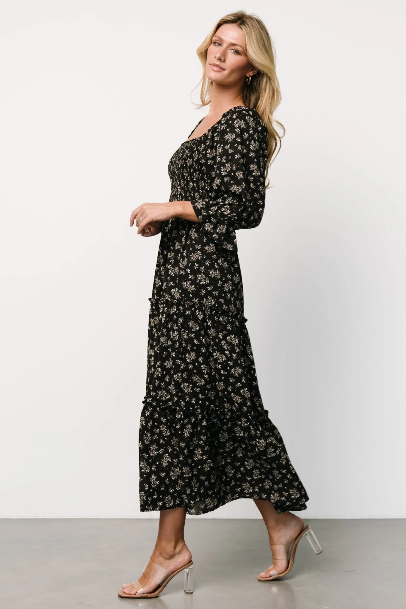 Margareta Tiered Dress | Black Floral