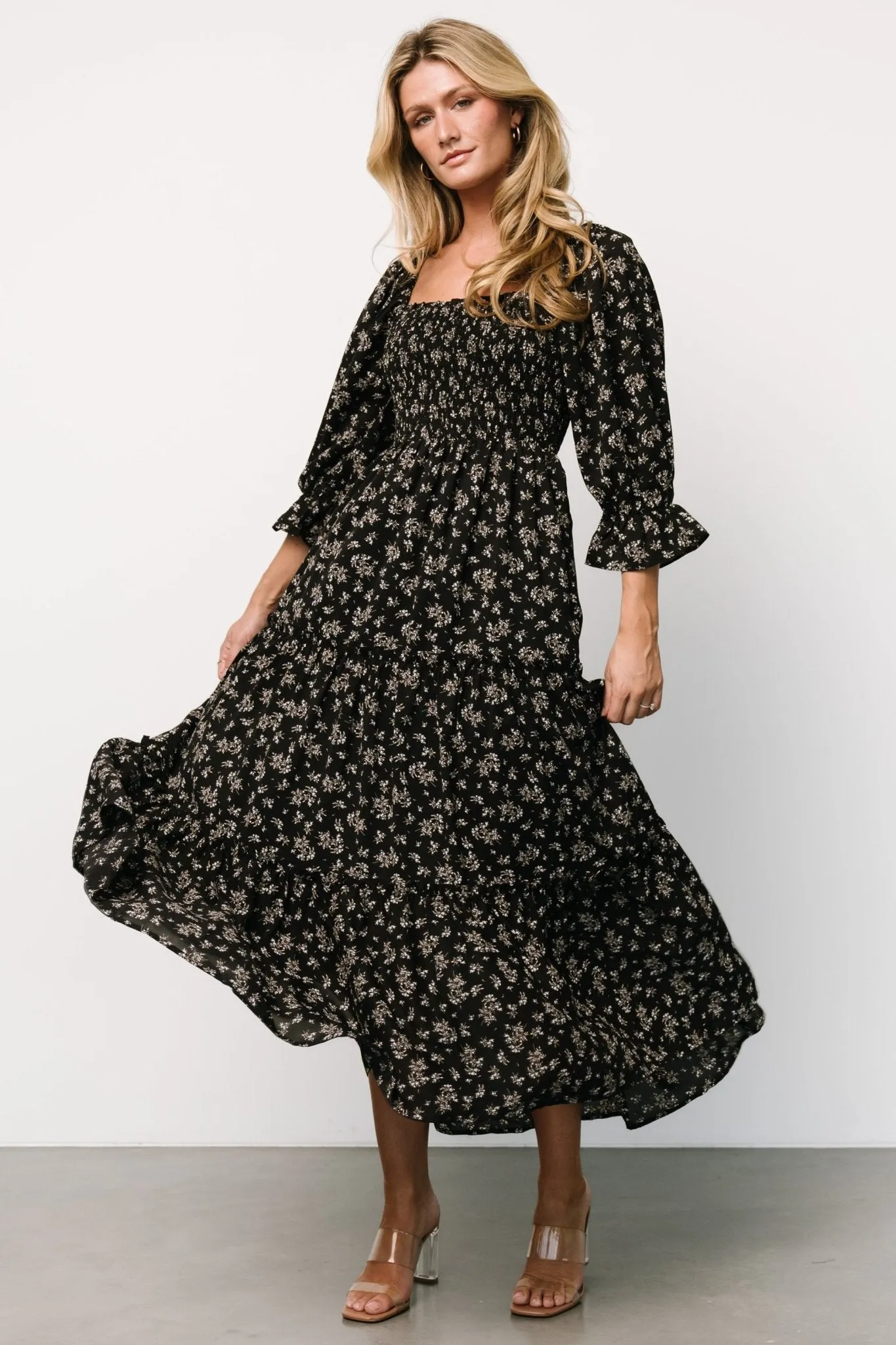 Margareta Tiered Dress | Black Floral