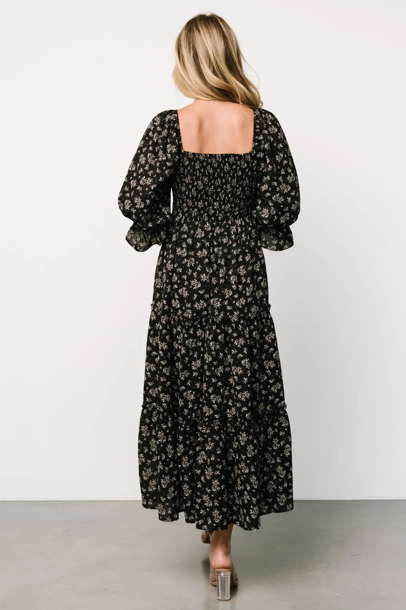 Margareta Tiered Dress | Black Floral