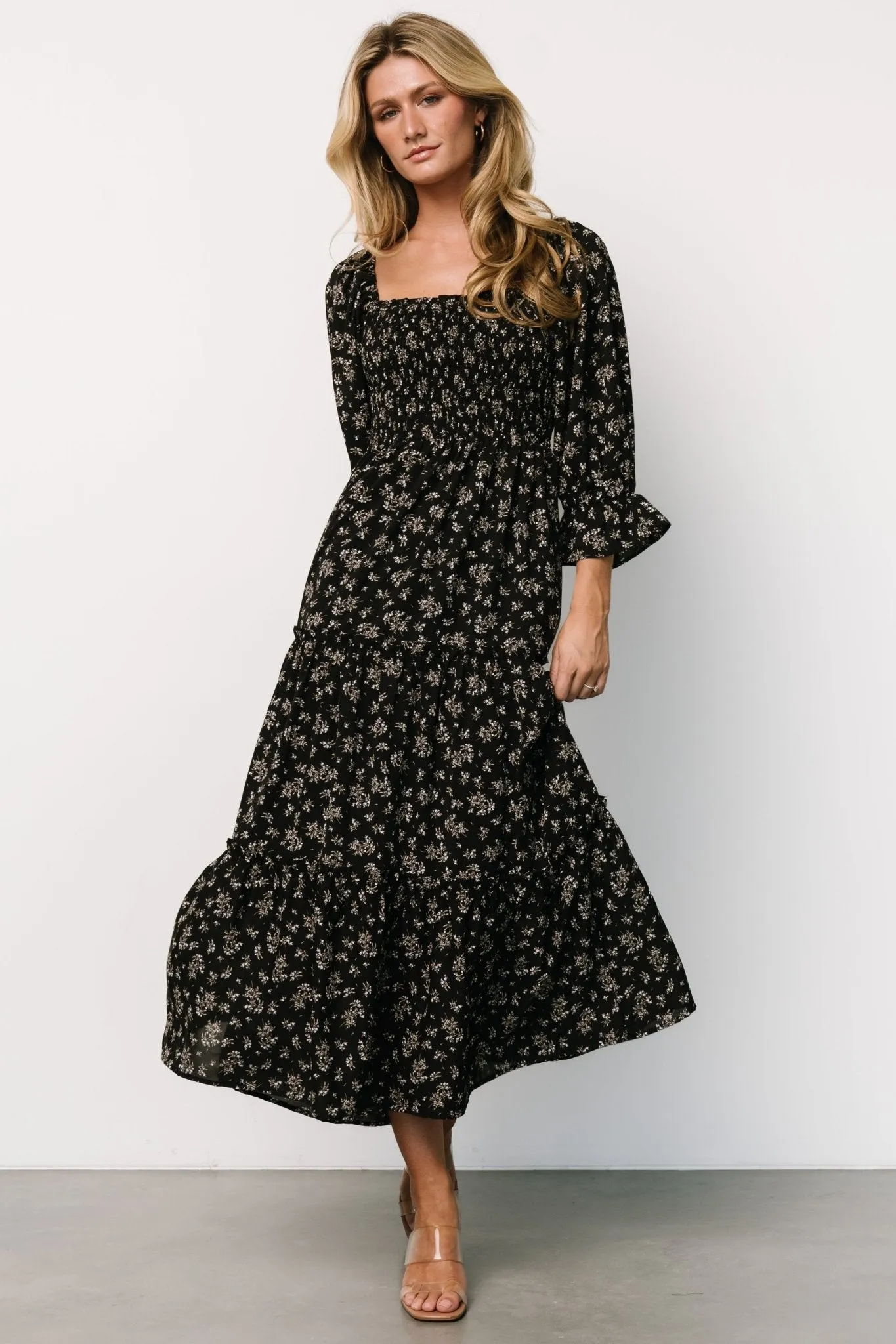 Margareta Tiered Dress | Black Floral