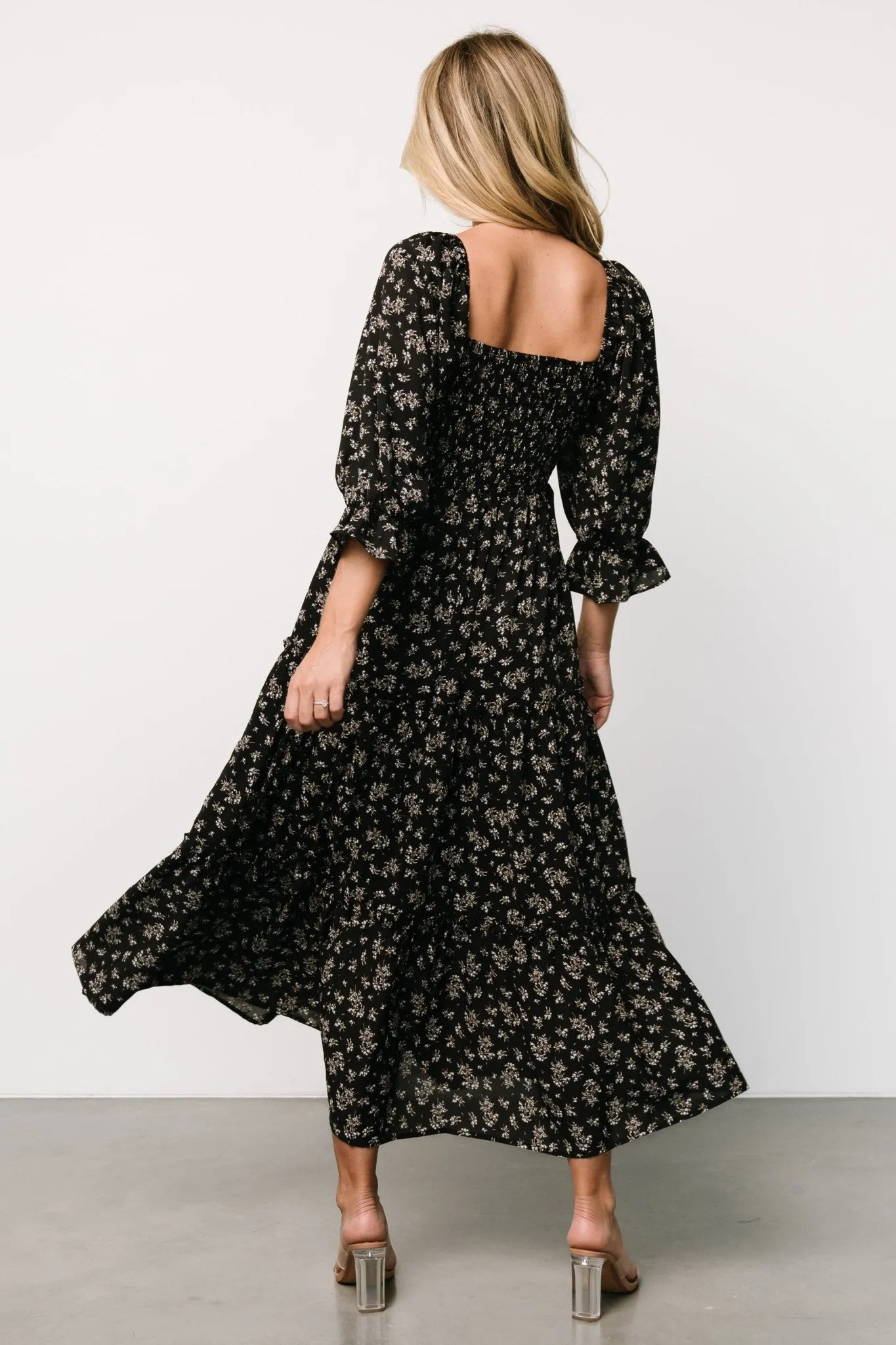 Margareta Tiered Dress | Black Floral