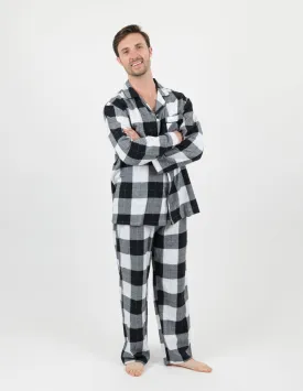 Mens Black & White Plaid Flannel Pajamas