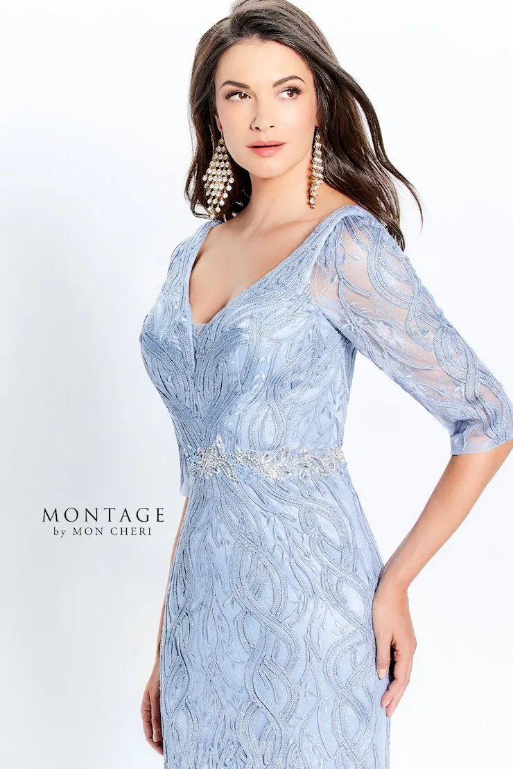 Montage 120921 V-Neck Metallic Ribbon Gown