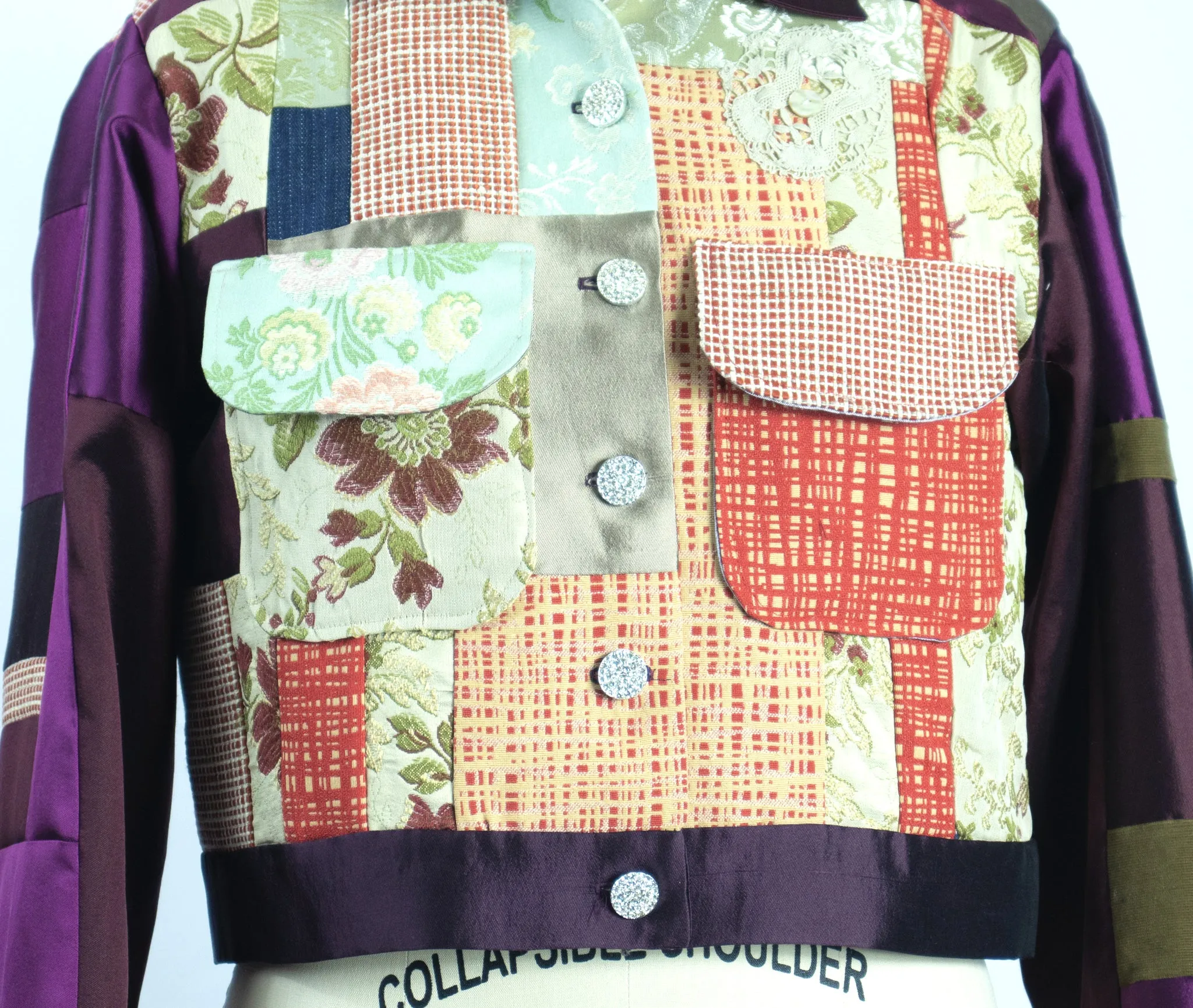 Multi Fabric Patchwork Jacket with Vintage Lace