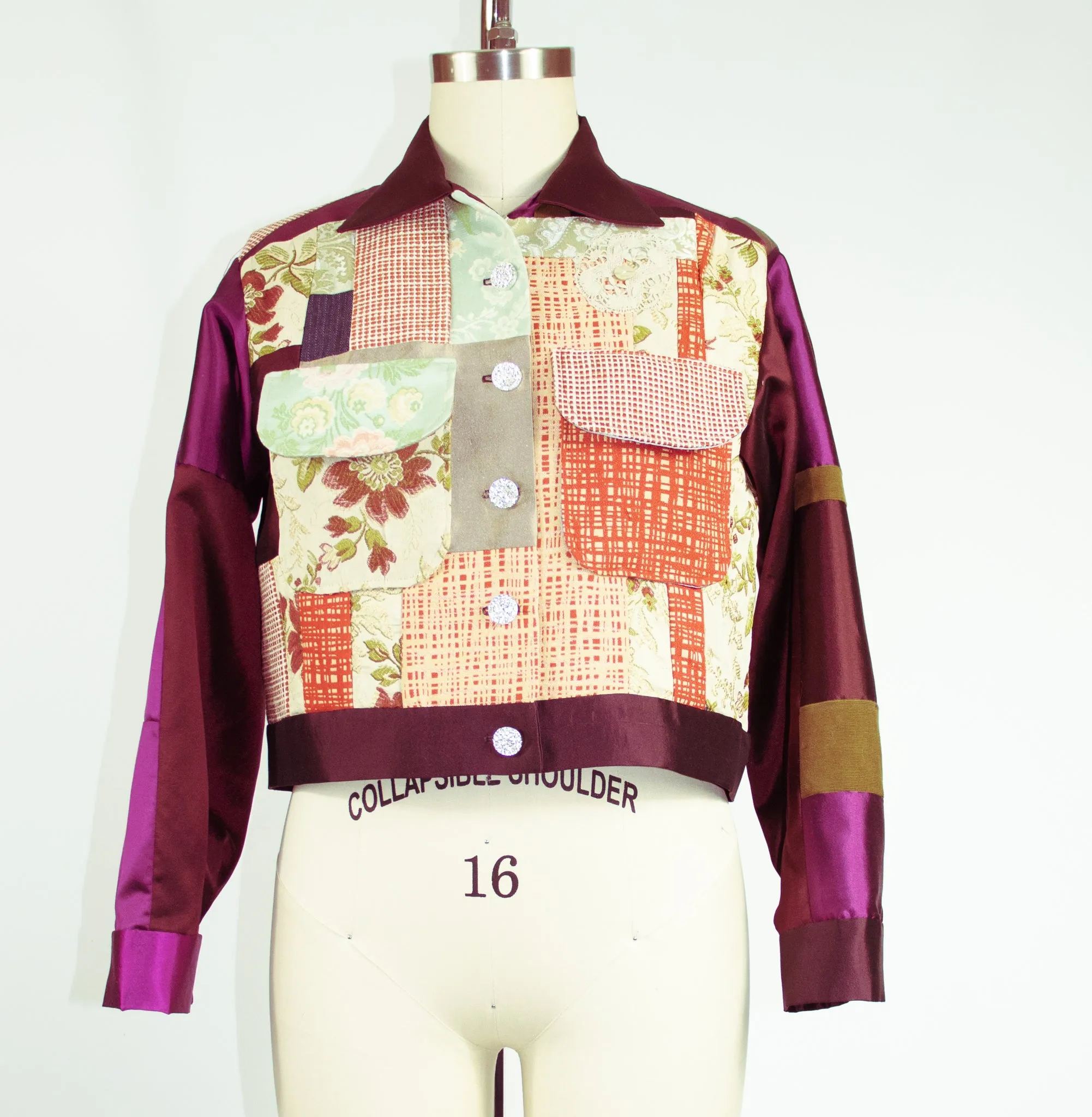 Multi Fabric Patchwork Jacket with Vintage Lace