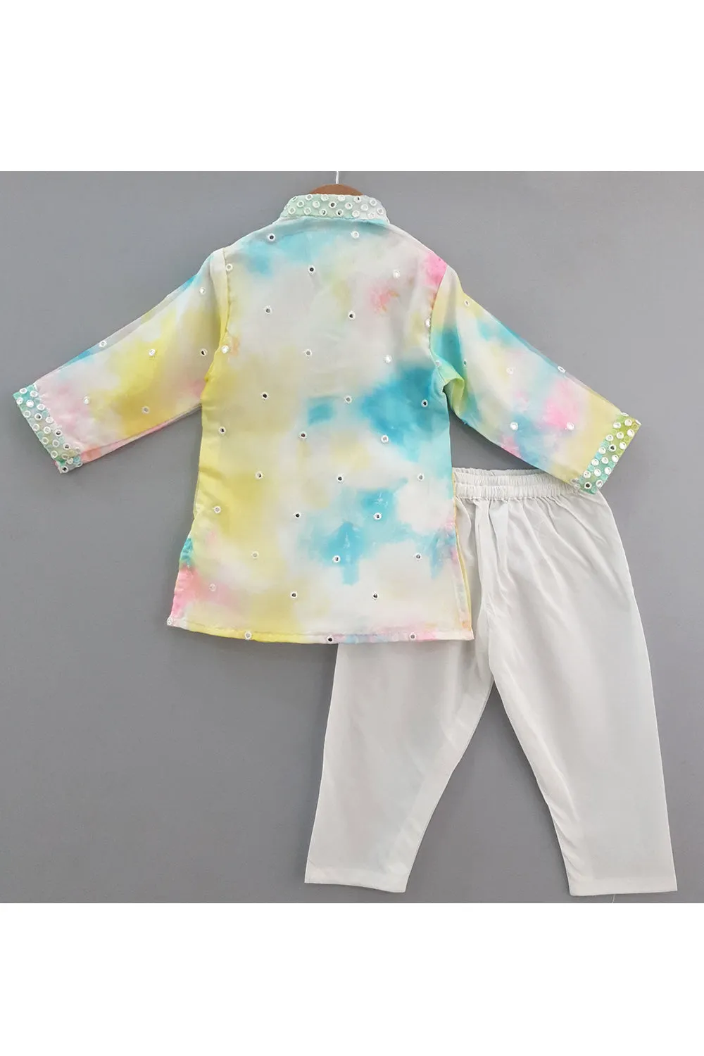 Multicolor Tie And Dye Faux Mirror Embroidered Organza Kurta With Pyjama Set