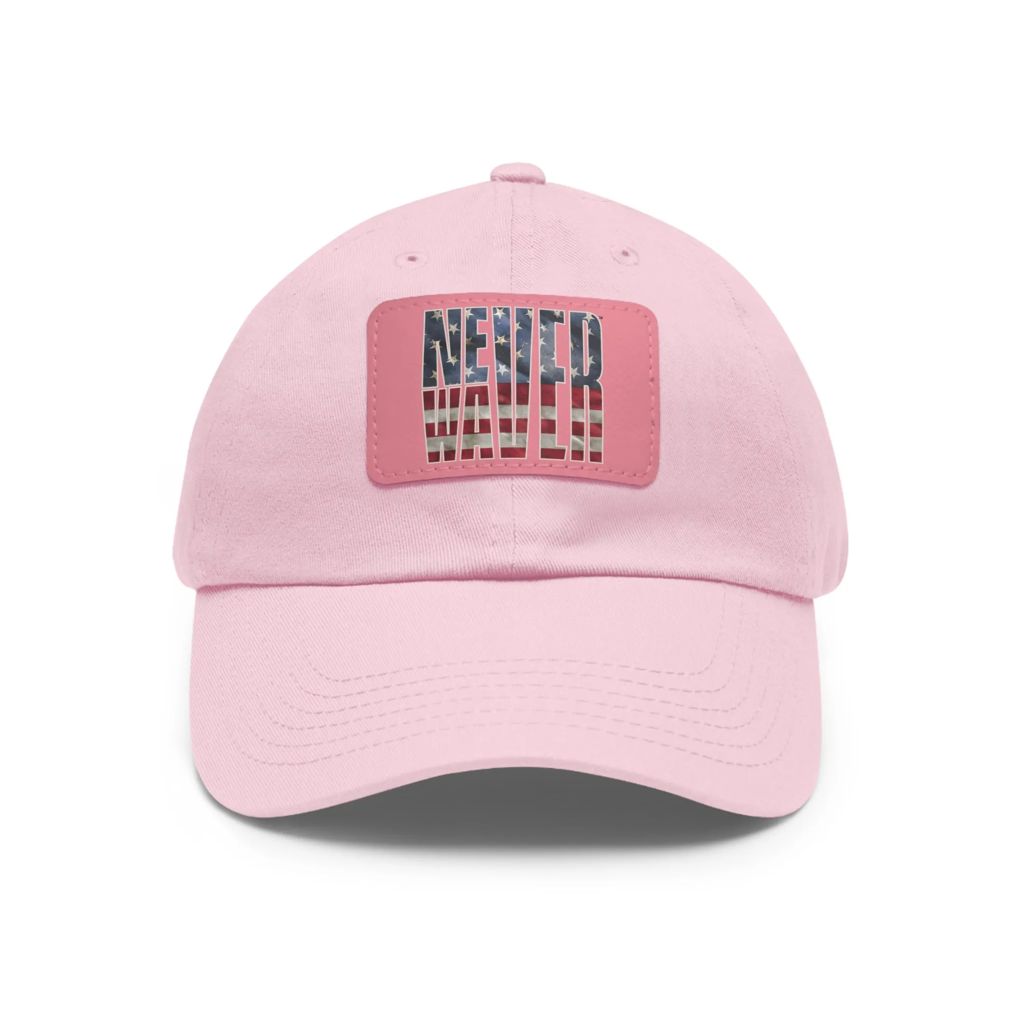 Never Waver Dad Hat with Leather Patch (Rectangle)