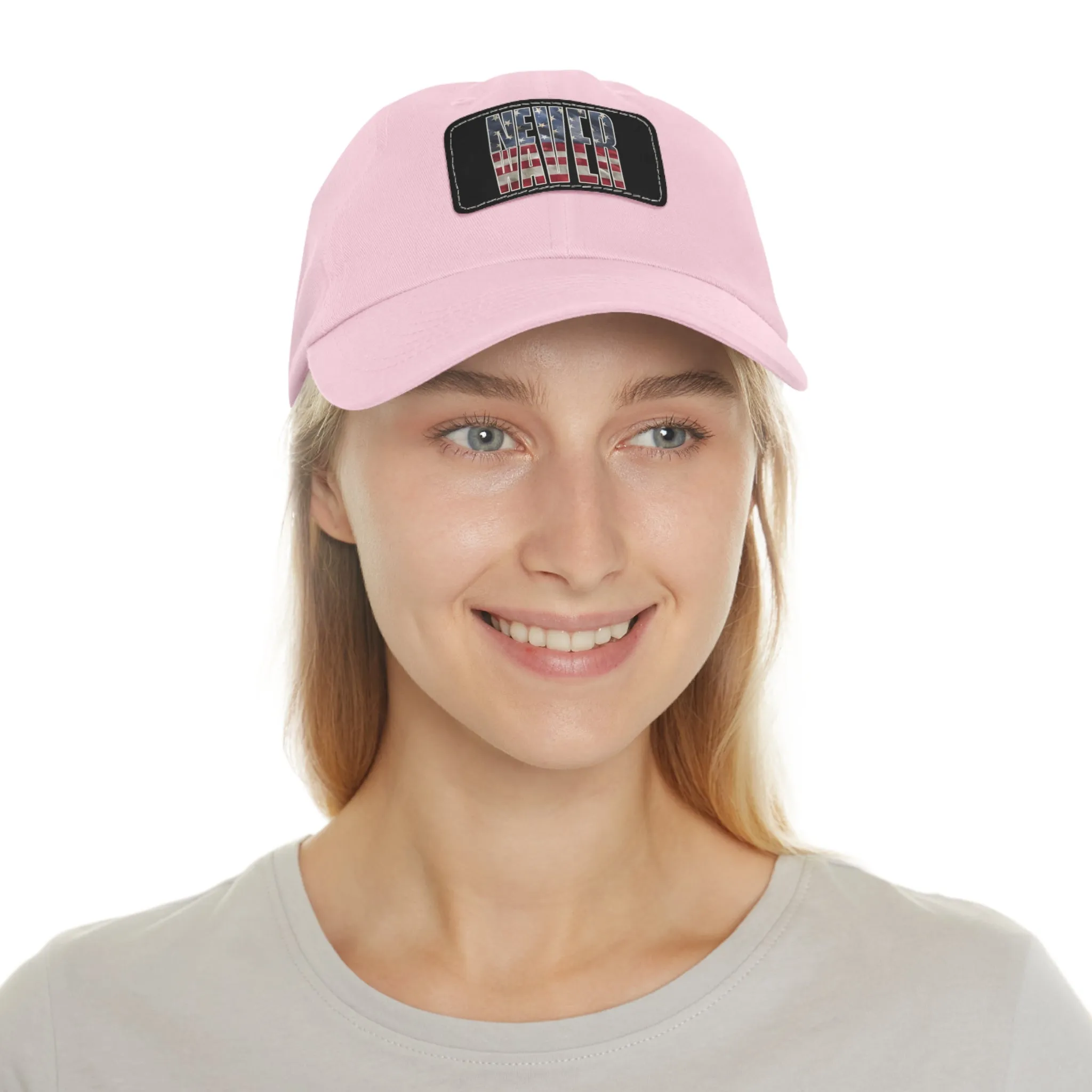 Never Waver Dad Hat with Leather Patch (Rectangle)