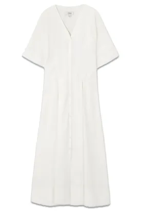 Pleated A-Line Midi Shirt Dress