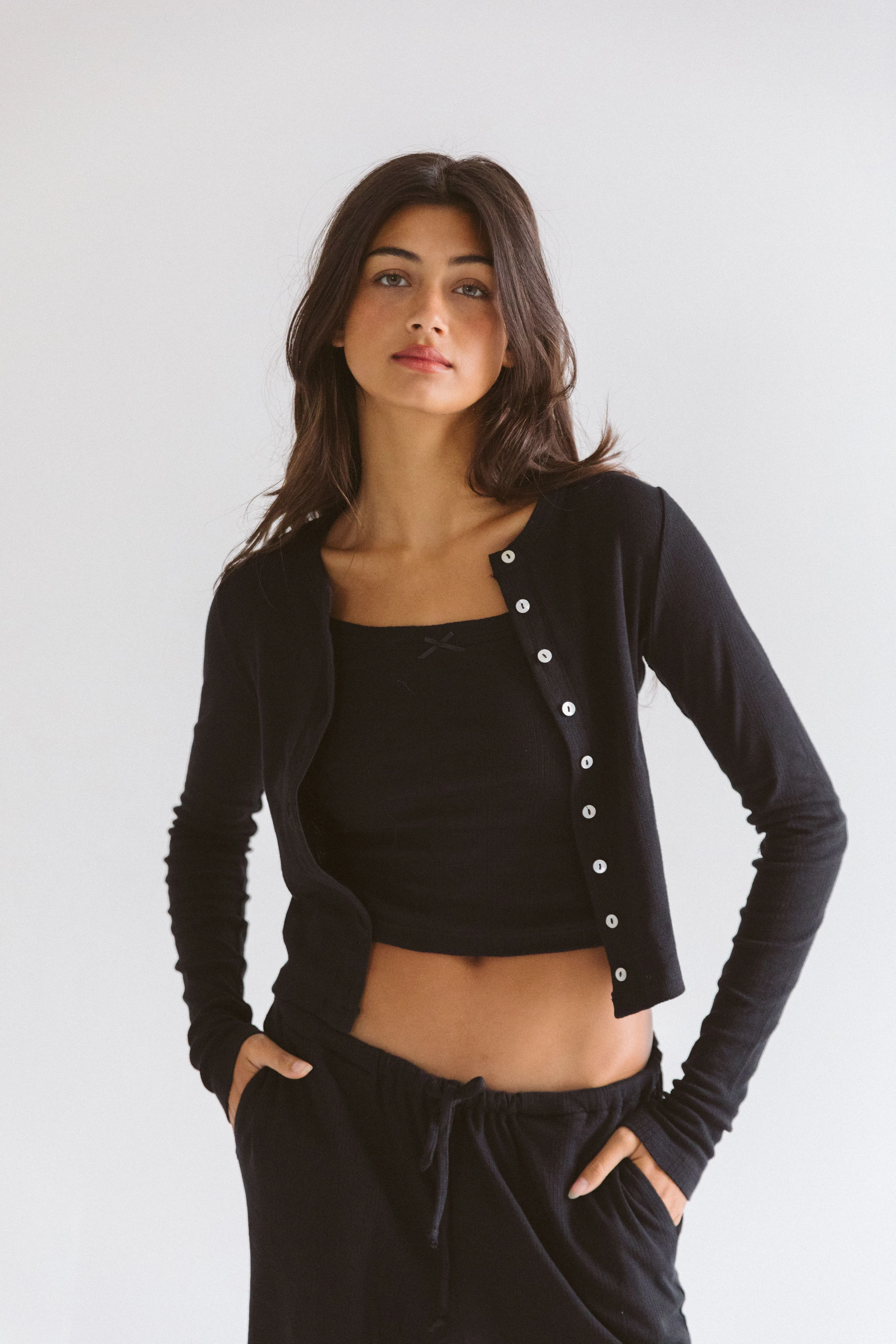 POINTELLE CARDIGAN IN ONYX