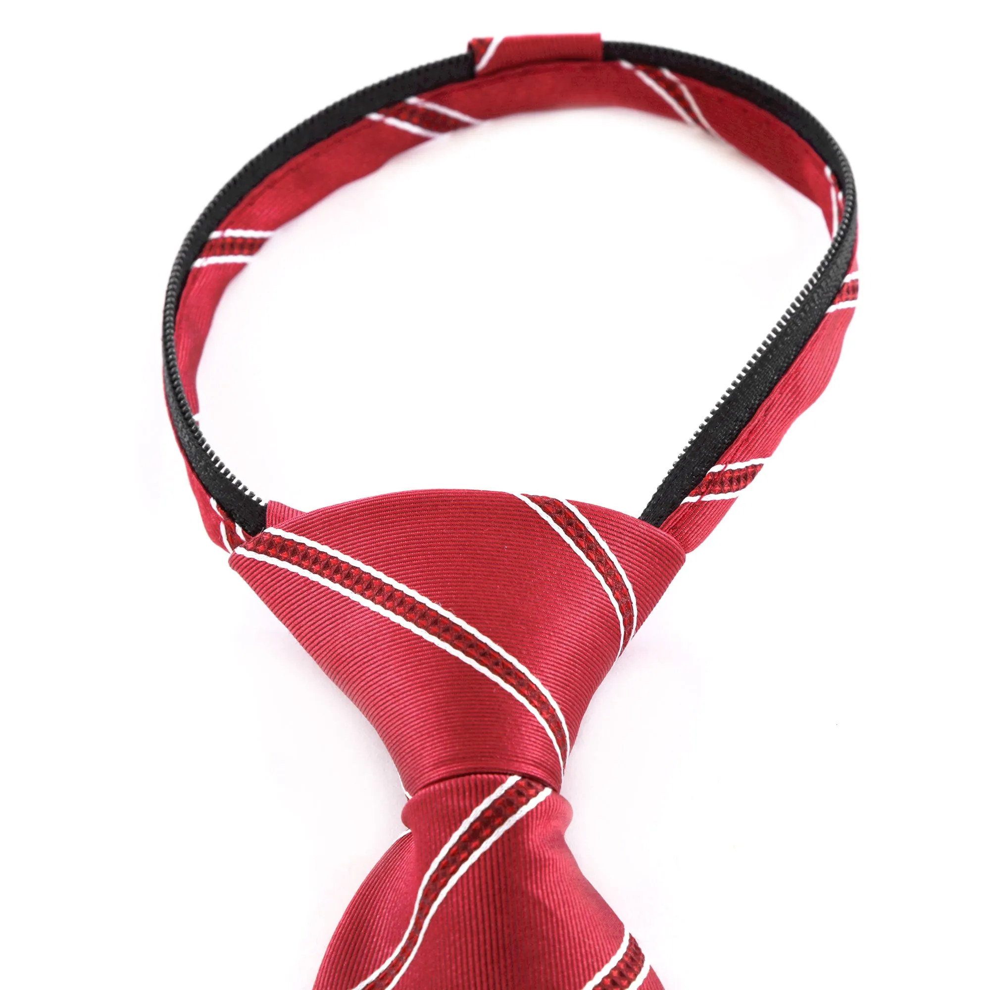 Power Play - Red Kids Zipper Tie with Red and White Stripes