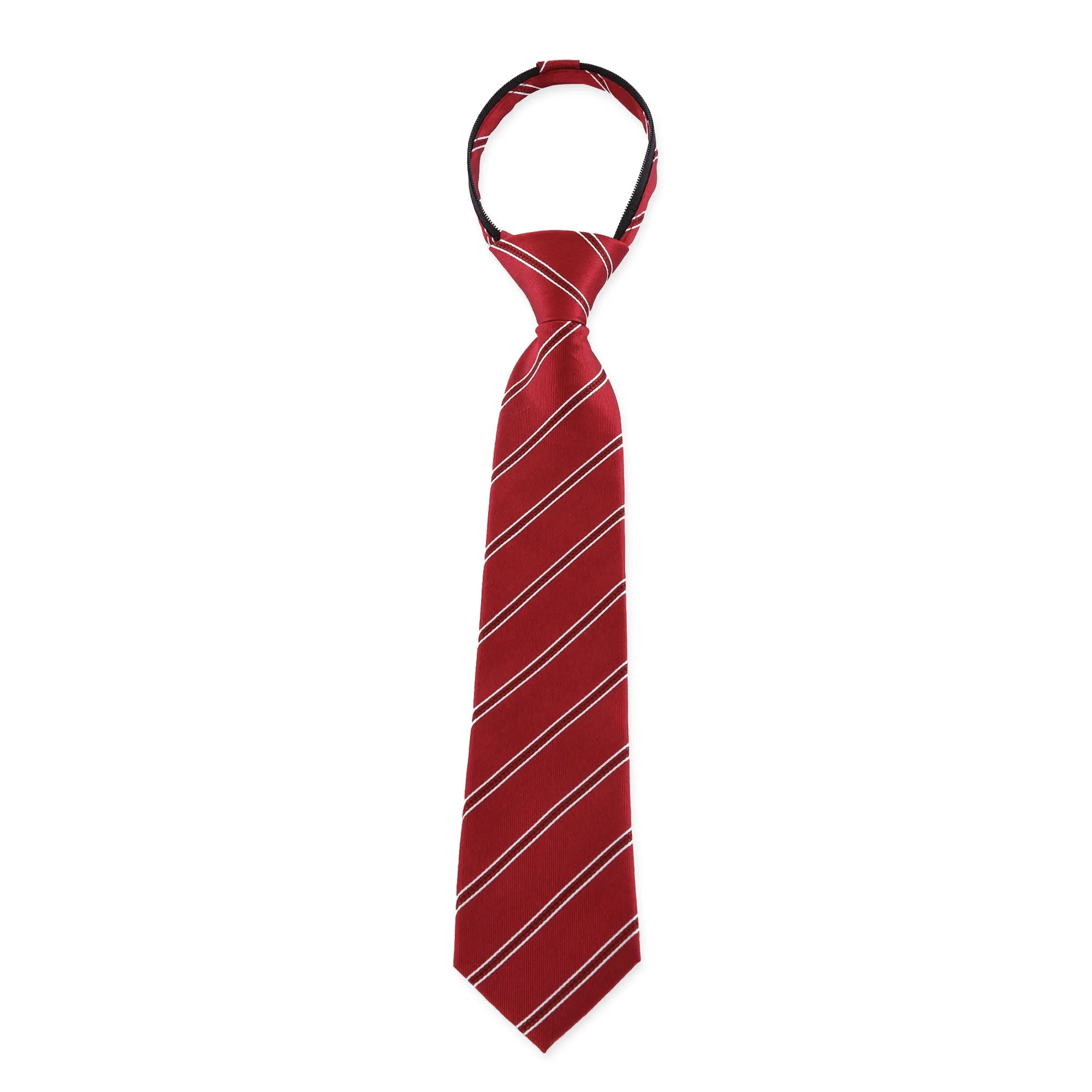 Power Play - Red Kids Zipper Tie with Red and White Stripes