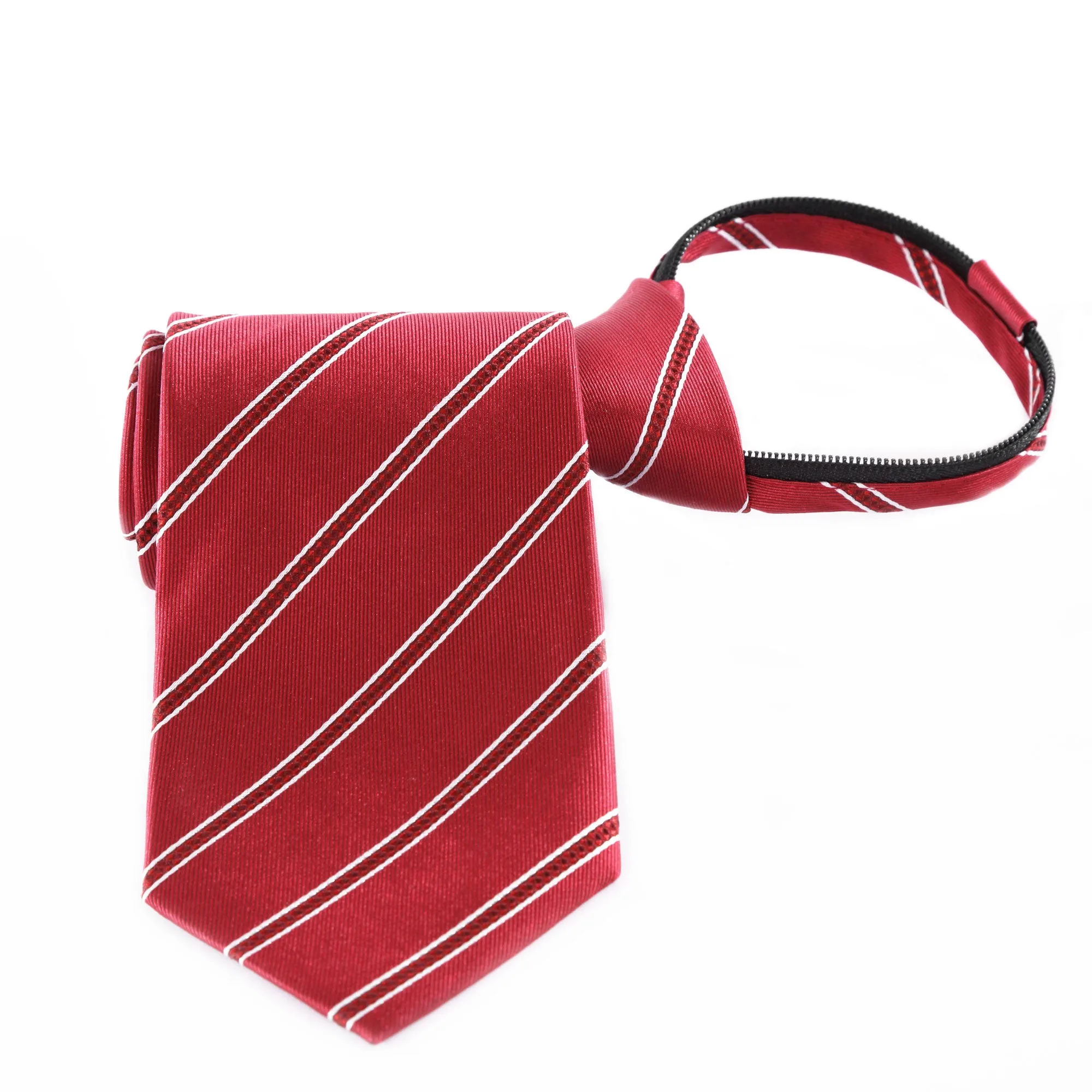 Power Play - Red Kids Zipper Tie with Red and White Stripes