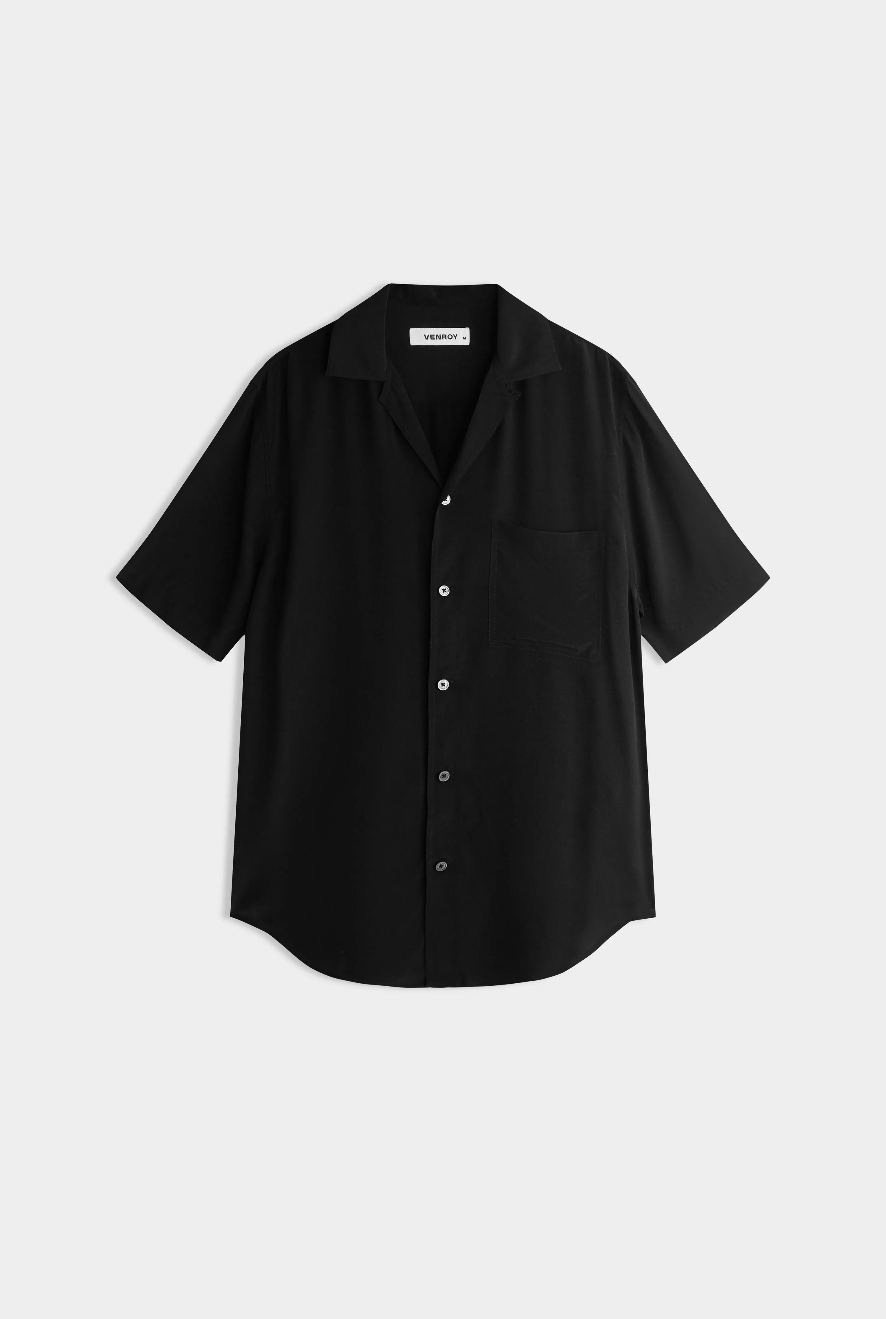 Short Sleeve Silk Camp Collar Shirt - Black