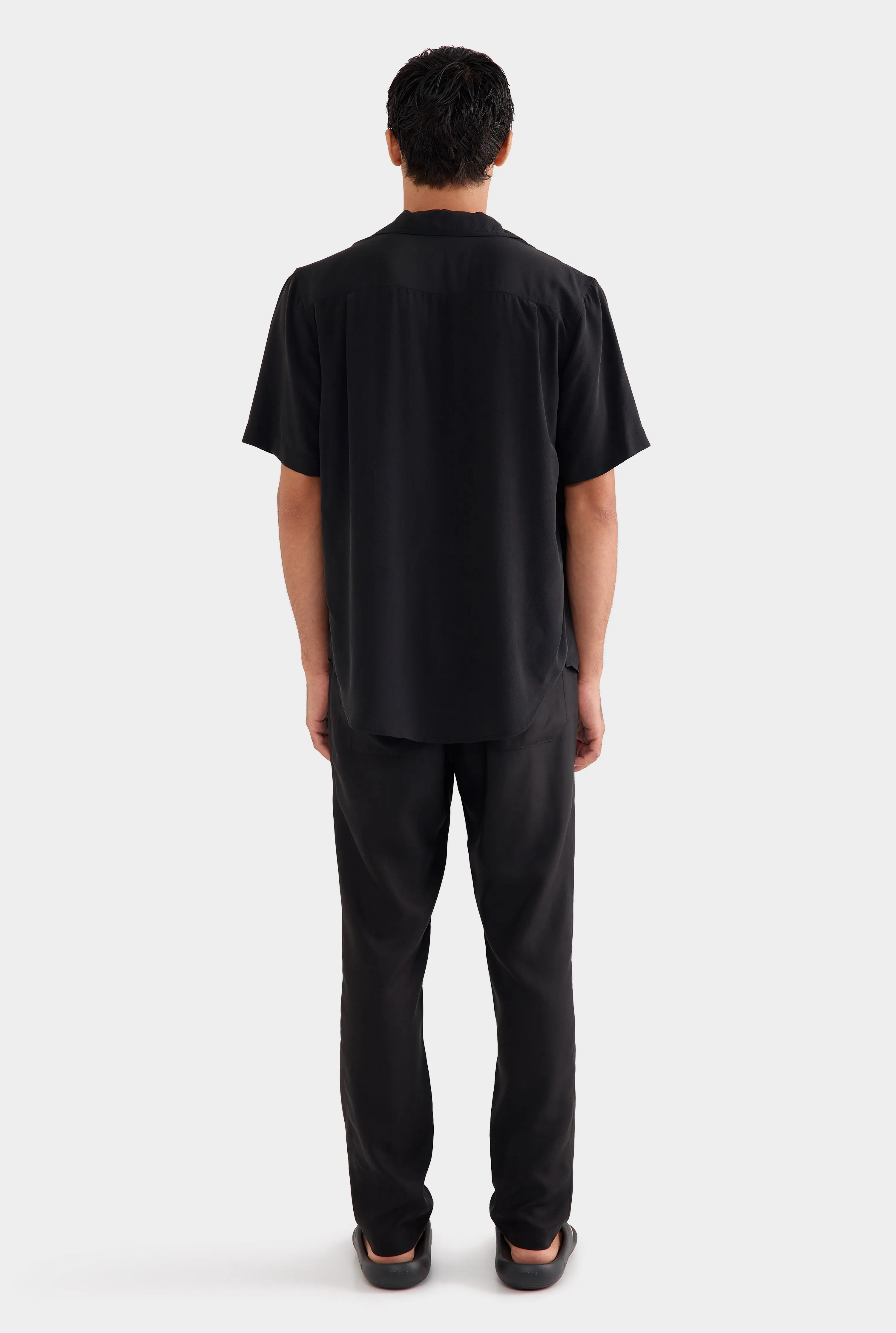 Short Sleeve Silk Camp Collar Shirt - Black