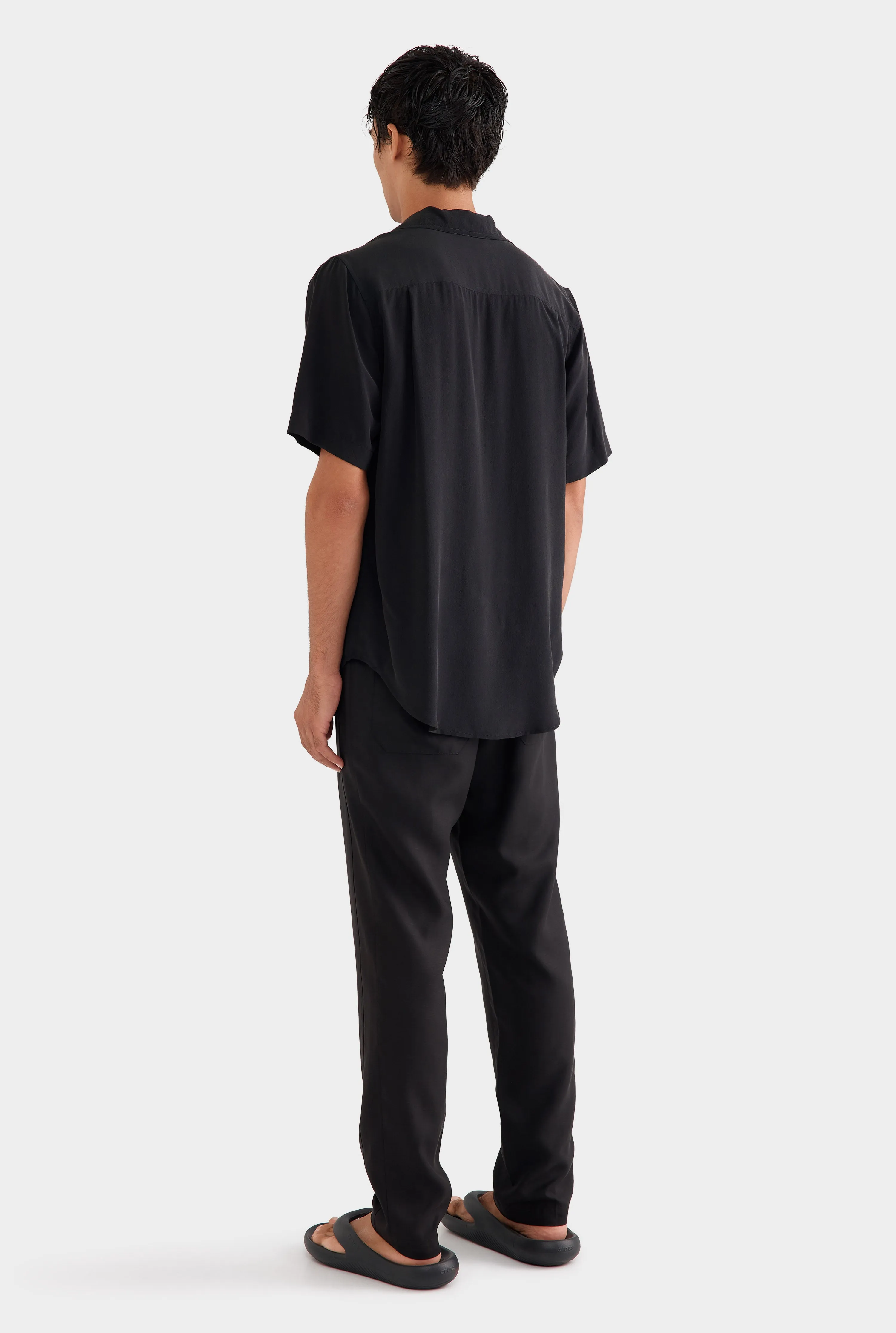 Short Sleeve Silk Camp Collar Shirt - Black