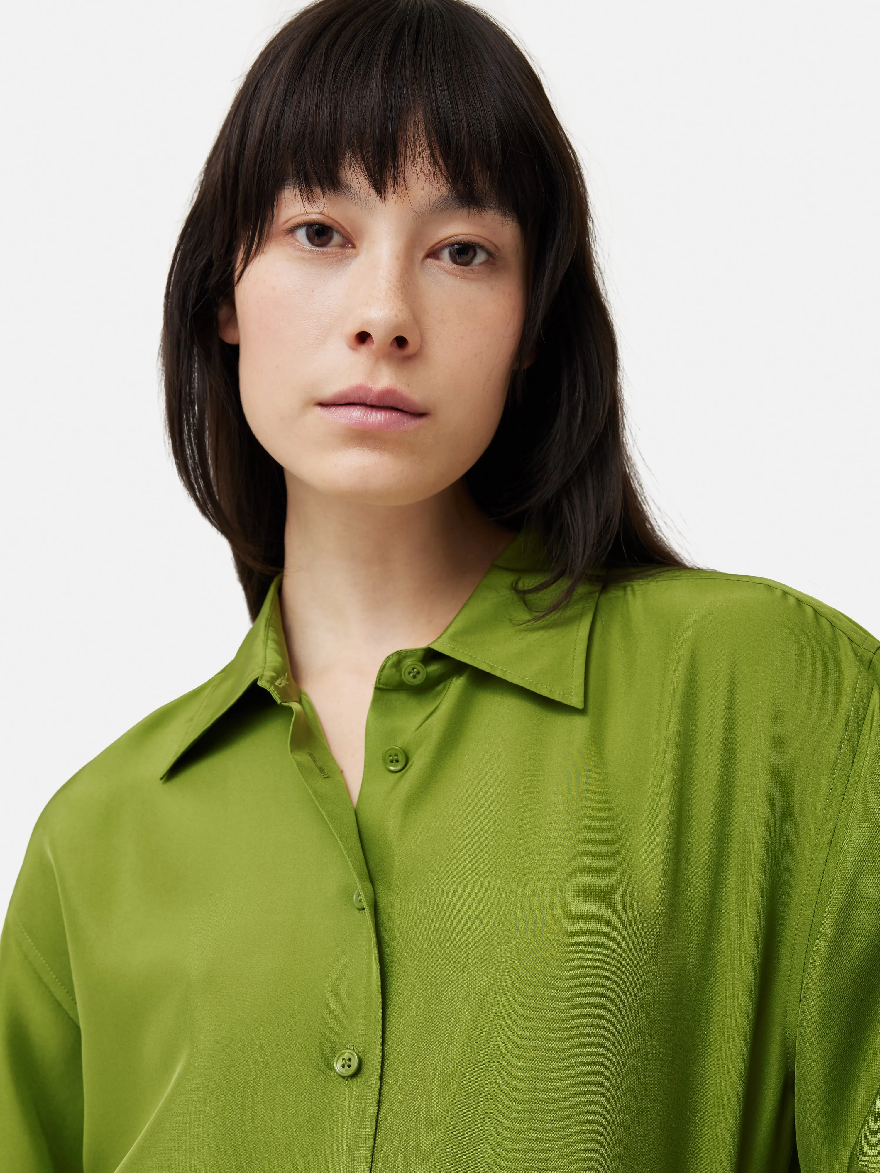 Silk Habotai Relaxed Shirt | Green